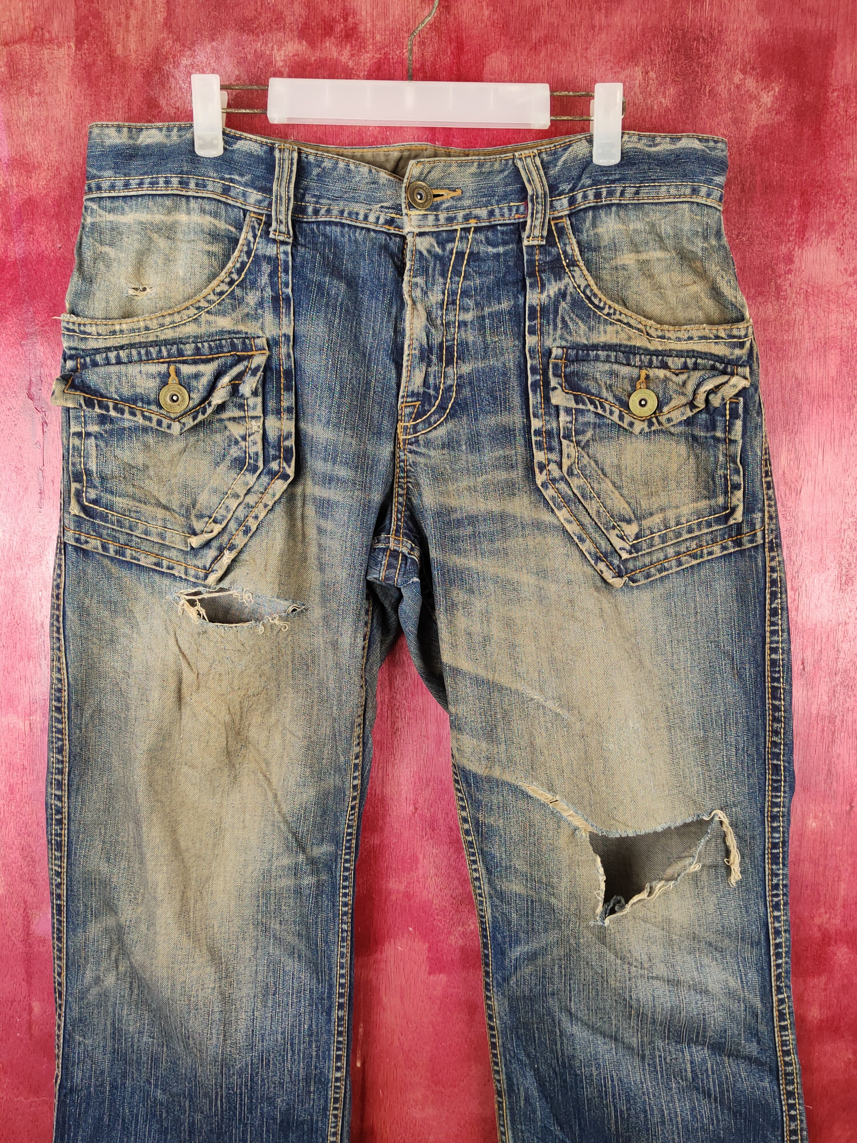 Japanese Brand DL Rush/Hour Dark Blue Faded Distressed Ripped Jeans #S1811 Size US 36 / EU 52 - 2 Thumbnail
