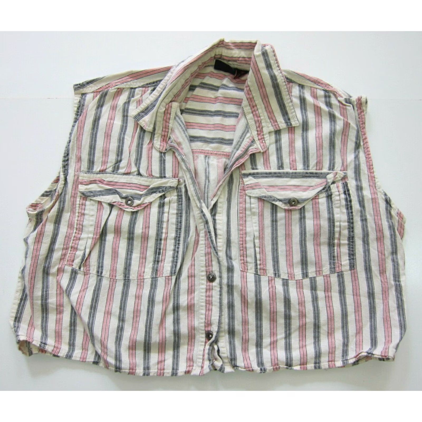 Pinko VINTAGE Gazebo Cotton Pink Stripe Sleeveless Button Down Crop Blouse Women M Size M / US 6-8 / IT 42-44 - 2 Thumbnail