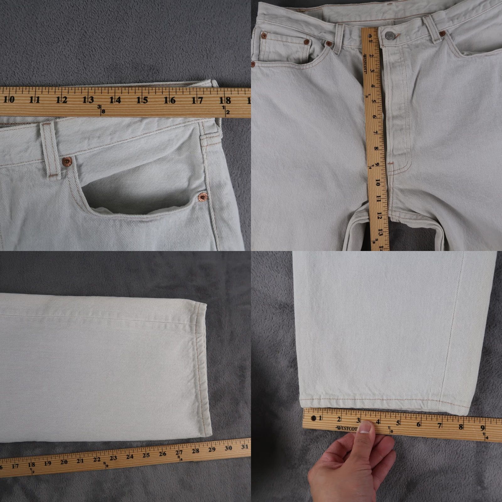 Levi's VINTAGE Levi's 501 Jeans Denim 38x30 Gray Mens USA 90s 5-Pocket Straight Regular Fit Cotton Button Closure Belt Loops Size US 38 / EU 54 - 8 Thumbnail