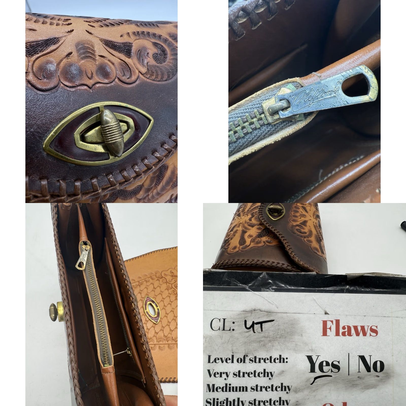 Vintage VINTAGE Clifton's Hand Tooled Leather Purse Handbag Western Floral Medium Brown Clifton Leather Shoulder Bag Women 80s 90s Western Mens Womens Size ONE SIZE - 9 Thumbnail