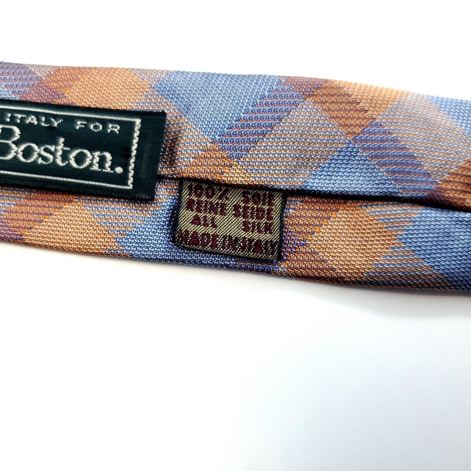 Designer Anselmo Dionisio Orange Blue Plaid Woven Wide Silk Tie Size ONE SIZE - 6 Thumbnail