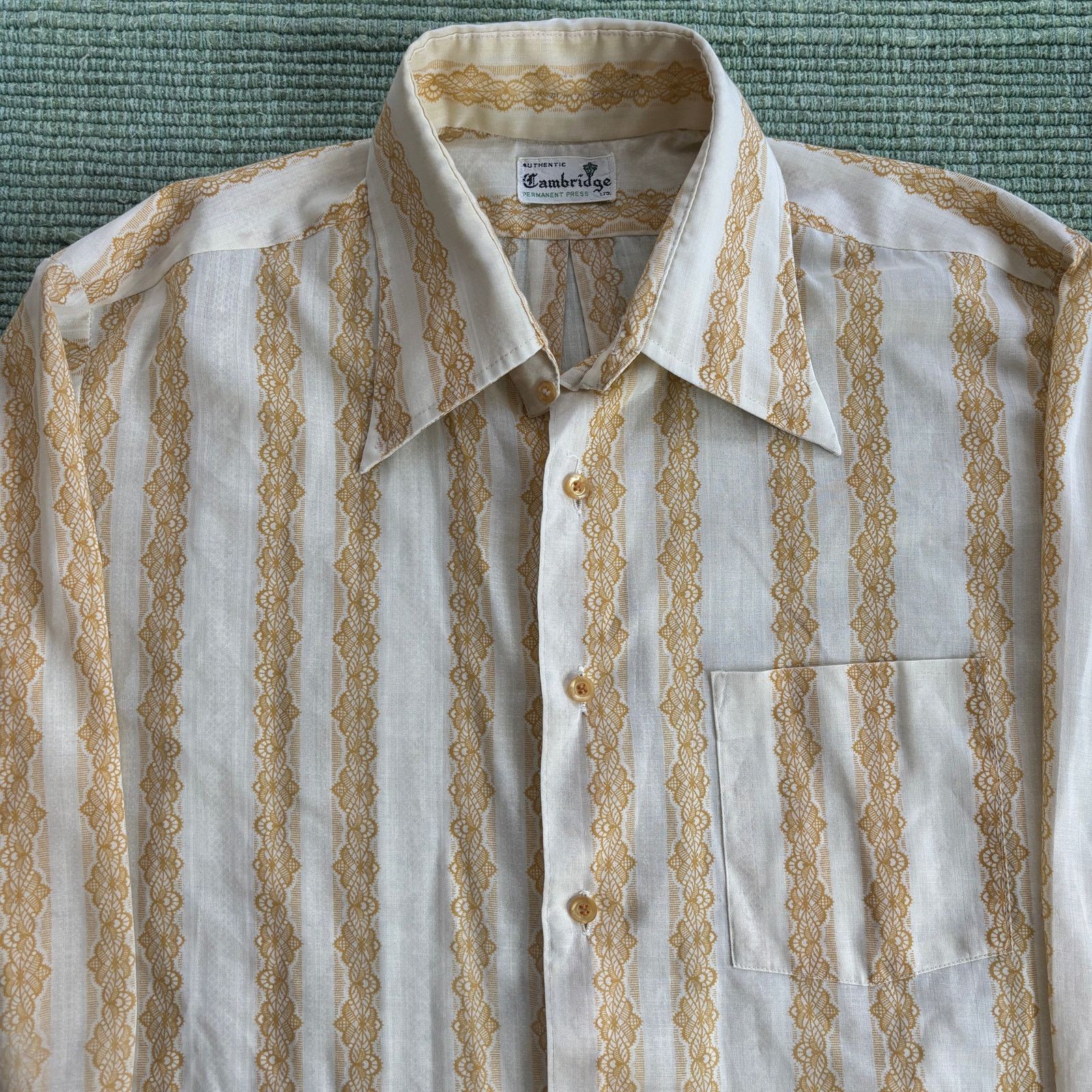 Vintage True Vintage 60s 70s Yellow Cotton Men's Patterned Shirt Size US XL / EU 56 / 4 - 1 Thumbnail