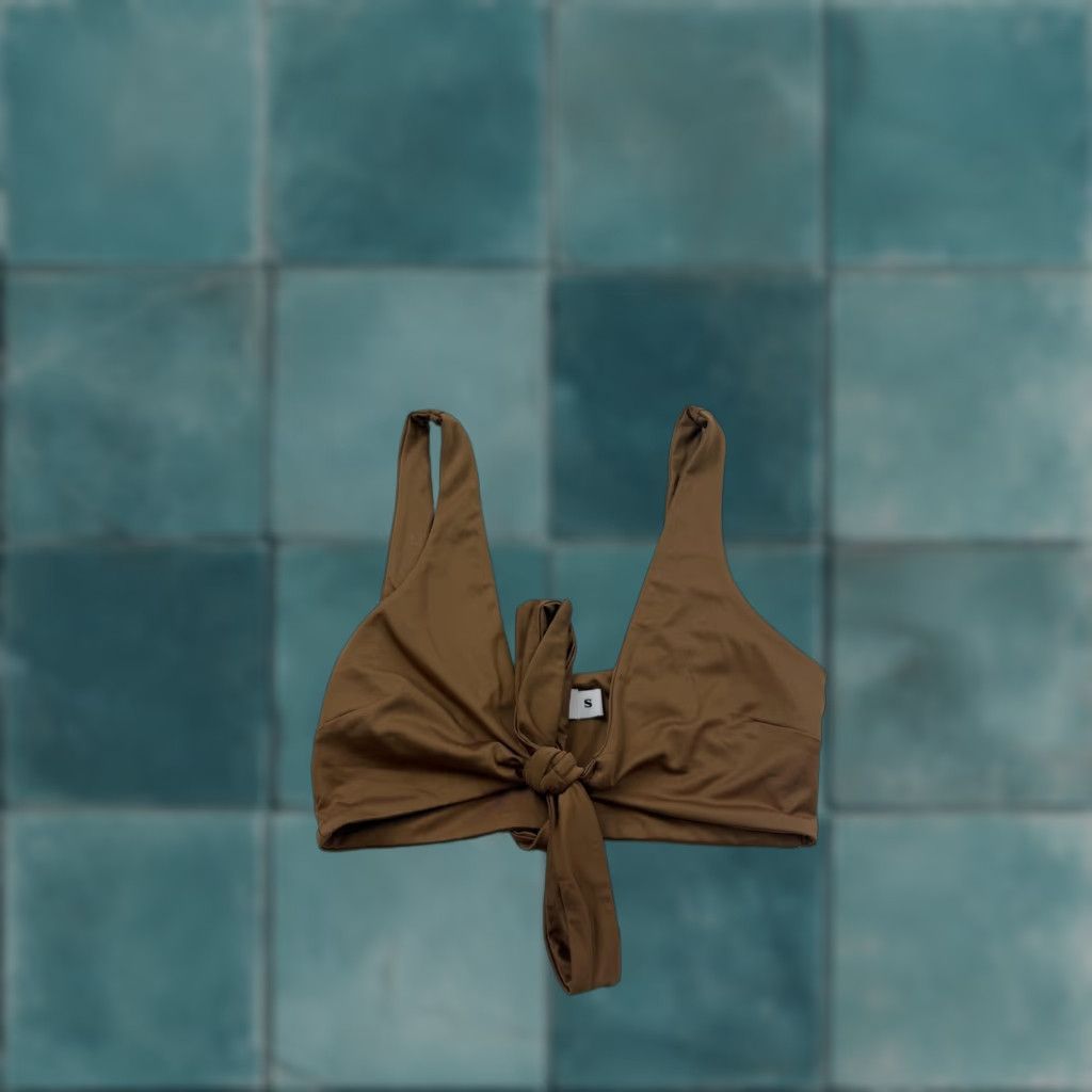 Vintage Tiger Mist Bikini Top Womens Small Brown Wide Strap Front Tie Swimsuit Swimwear Size S / US 4 / IT 40 - 1 Thumbnail