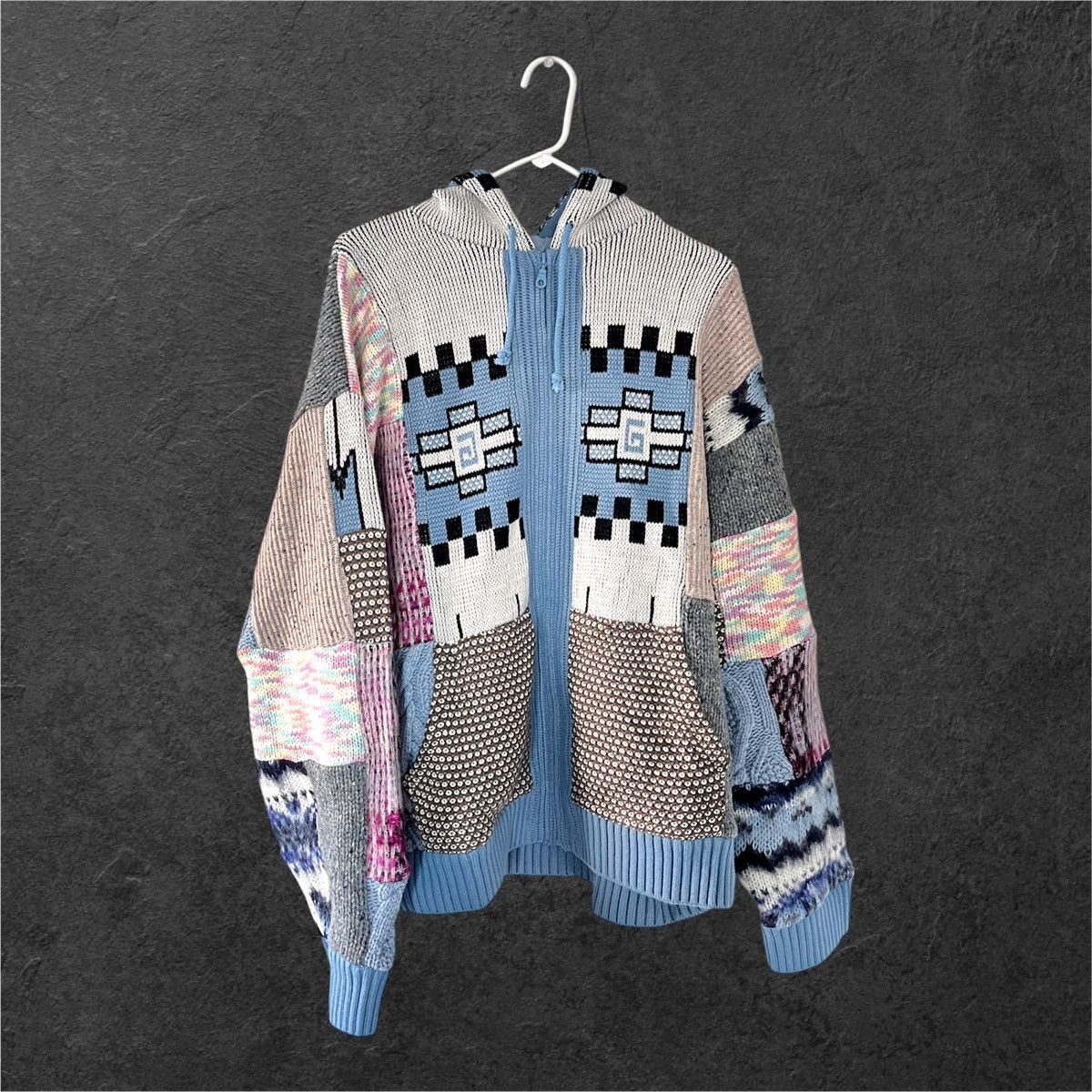 Supreme Supreme Patchwork Zip Up Hooded Sweater 'Light Blue' Size US XXL / EU 58 / 5 - 1 Thumbnail