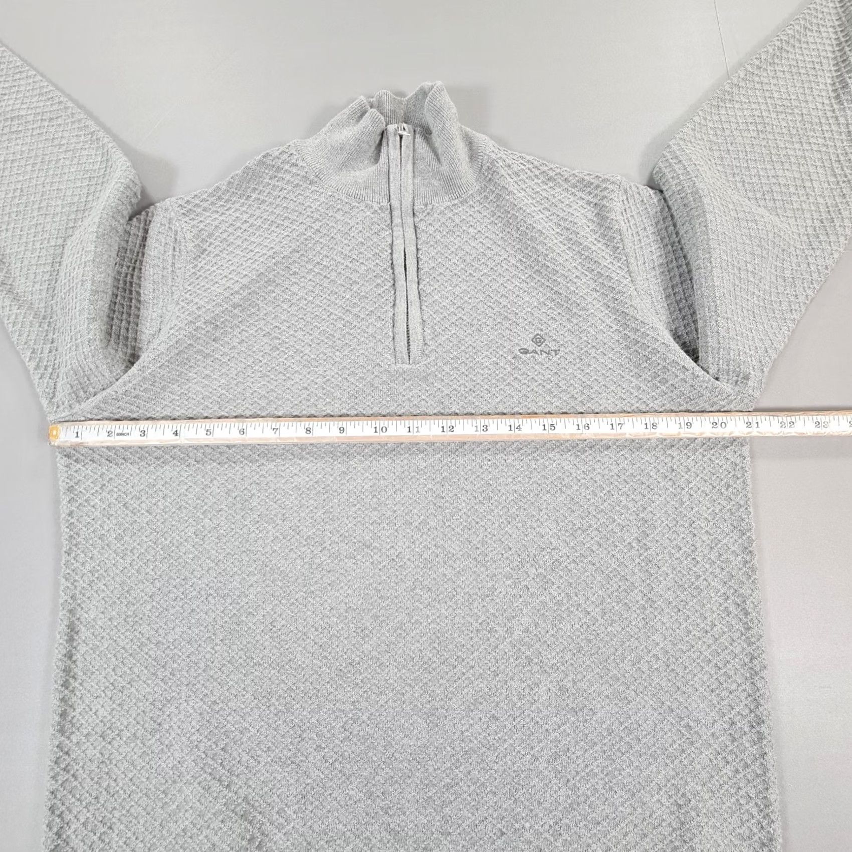 Gant GANT Mens Jumper Grey Medium Quarter Zip Knit Cotton Argyle Diamond Casual Tight-Knit Size US M / EU 48-50 / 2 - 6 Thumbnail