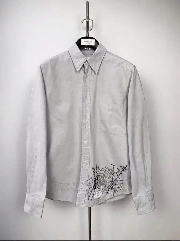 Thom Browne Thom Browne Gray Cotton Embroidered Long Sleeve Shirt . Size US XXL / EU 58 / 5 - 1 Thumbnail
