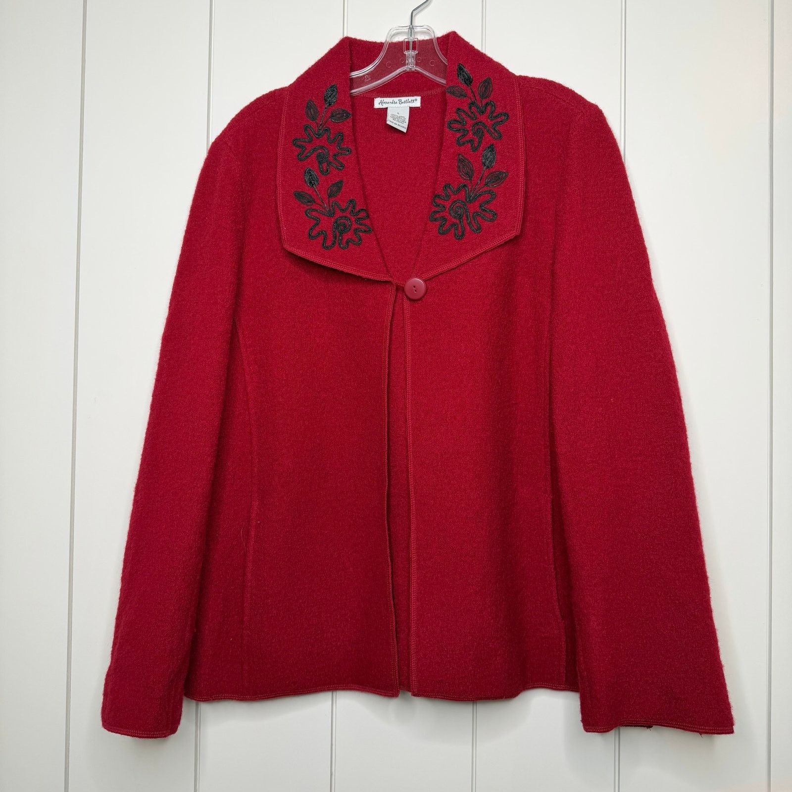 Other Alexandra Bartlett Red Wool Swing Coat Black Applique Size L Size L / US 10 / IT 46 - 1 Thumbnail