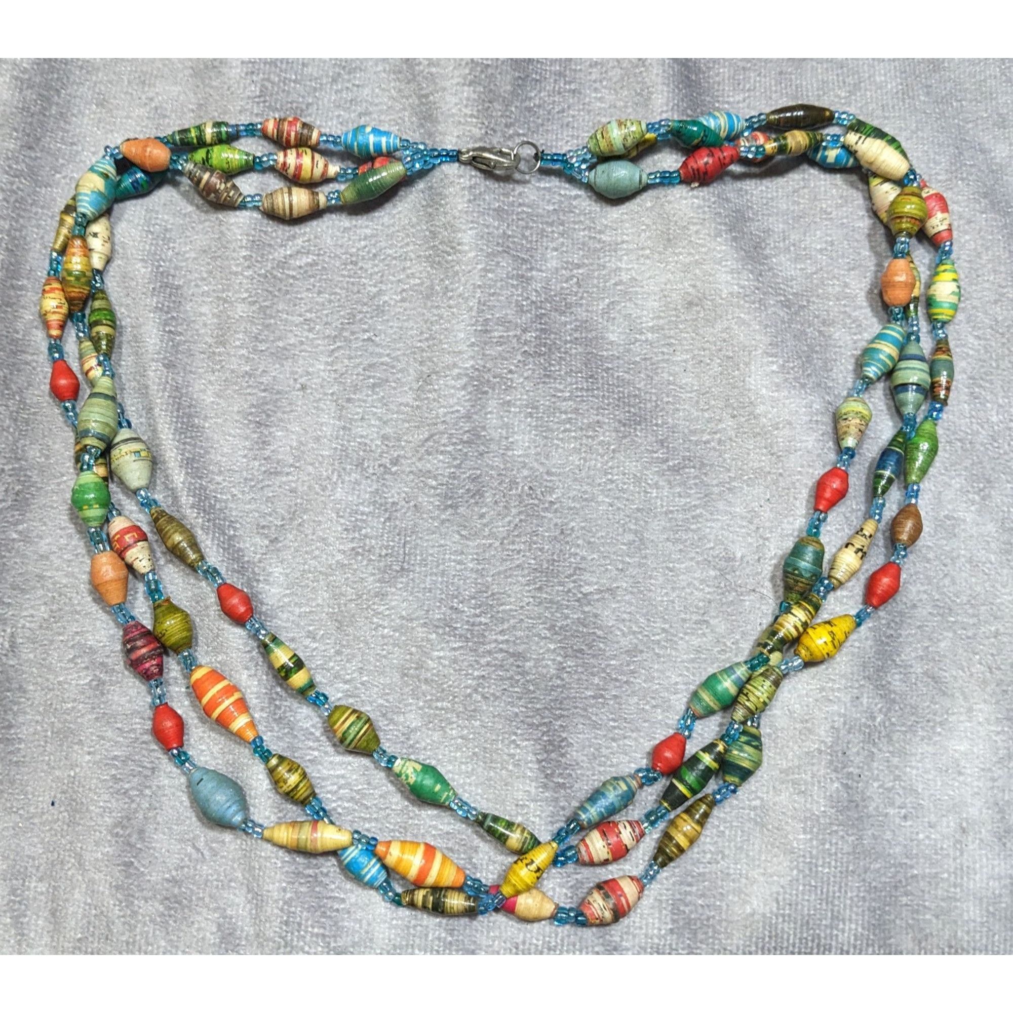 Other Handmade Multicolor Paper Bead Triple Layer Necklace Size ONE SIZE - 5 Thumbnail