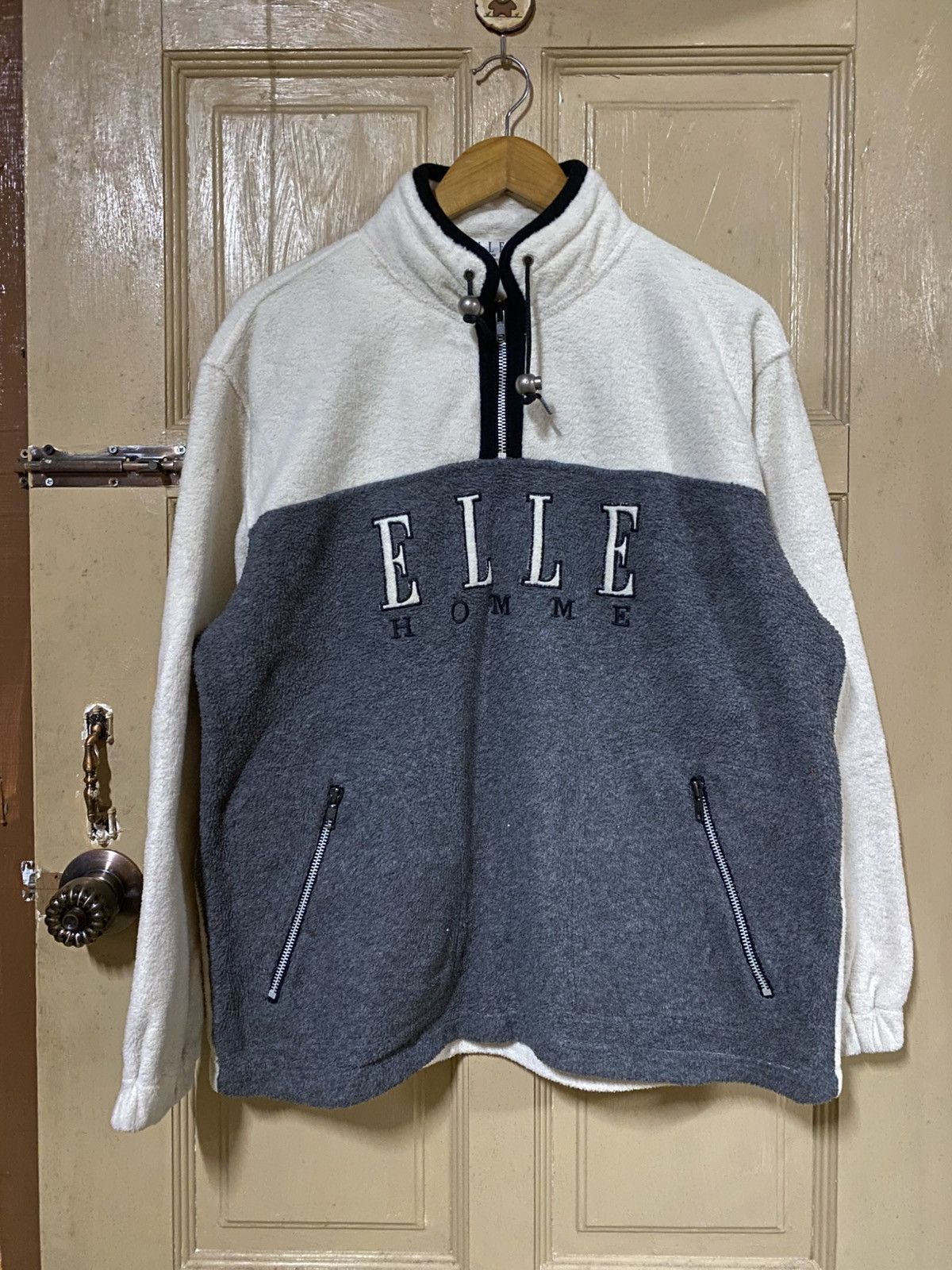 Japanese Brand Vintage ELLE HOMME Paris Two-Tone Fleece Pullover Jacket Size US L / EU 52-54 / 3 - 1 Thumbnail