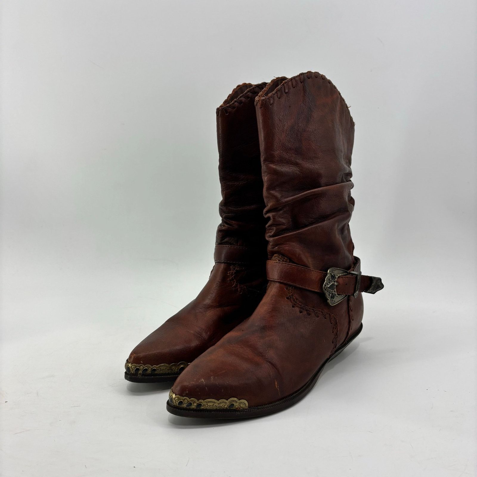 Vintage Zodiac Womens Size 7.5 Western Cowboy Boots Brown Leather Size US 7.5 / IT 37.5 - 4 Thumbnail