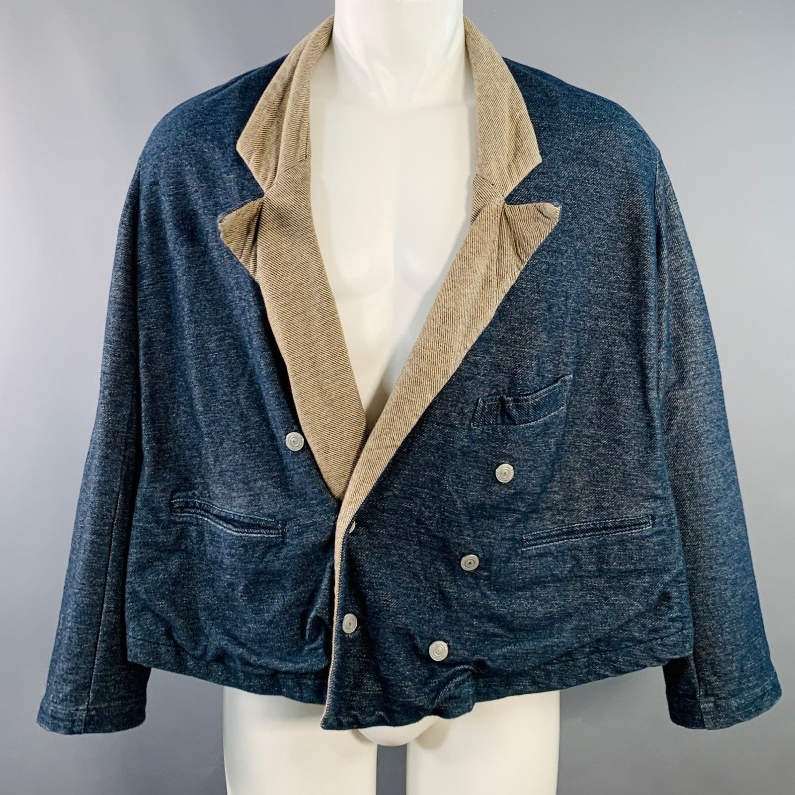 Kapital Size XS Indigo Tan Cotton Double Breasted Peak Lapel Jacket Size US XS / EU 42 / 0 - 3 Thumbnail