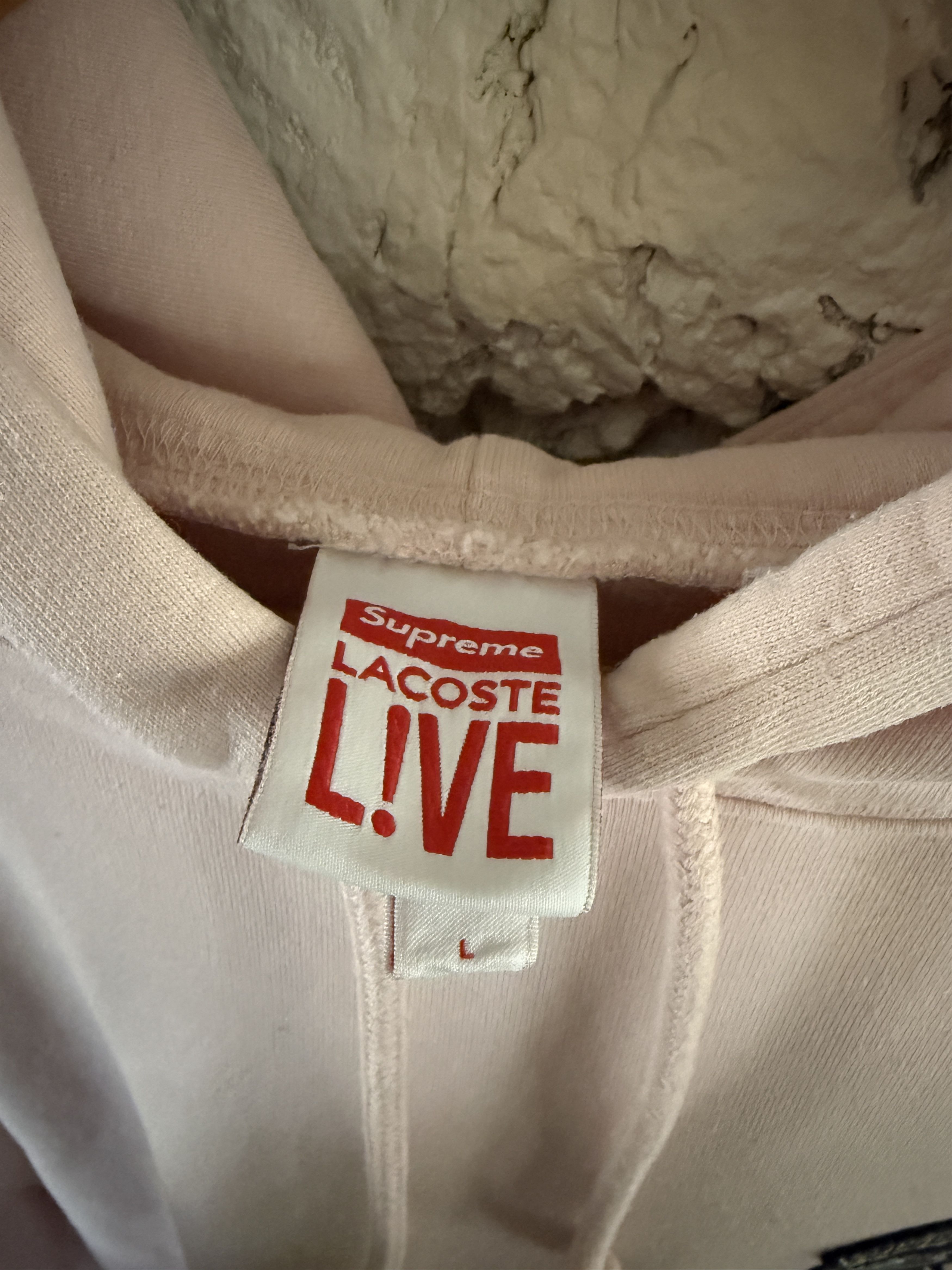 Lacoste × Supreme Supreme x Lacoste Hooded Sweatshirt Pink SS18 Size Large Size US L / EU 52-54 / 3 - 4 Thumbnail