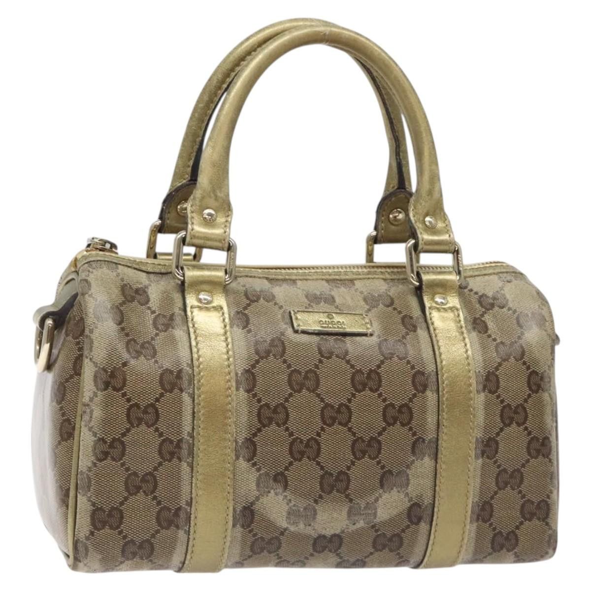 GUCCI GG Crystal Hand Bag Coated Canvas Beige Gold