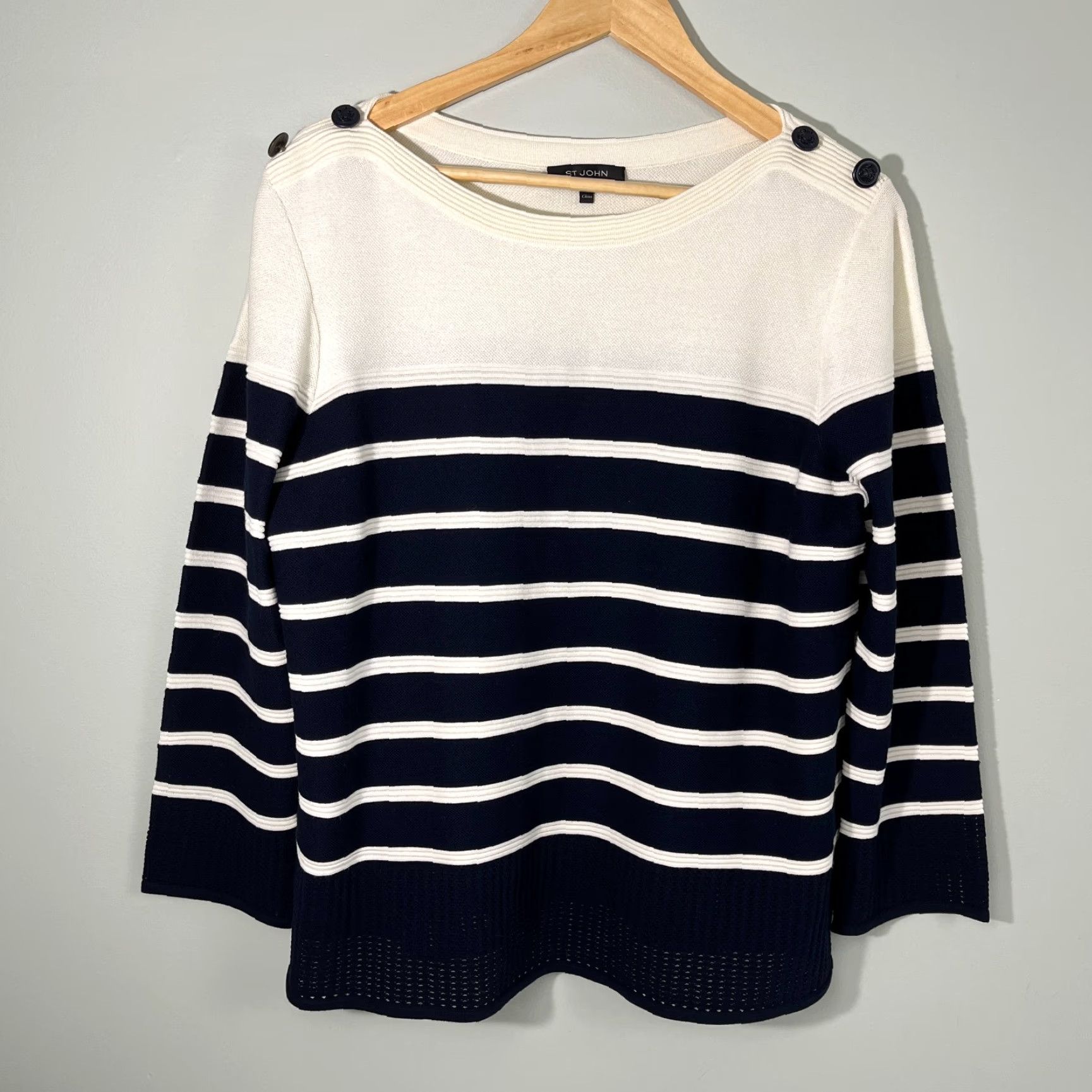 Vintage VINTAGE ST JOHN Sweater Womens L Cream Blue Striped Coastal Nautical Knit Pullover Prep Size L / US 10 / IT 46 - 2 Thumbnail