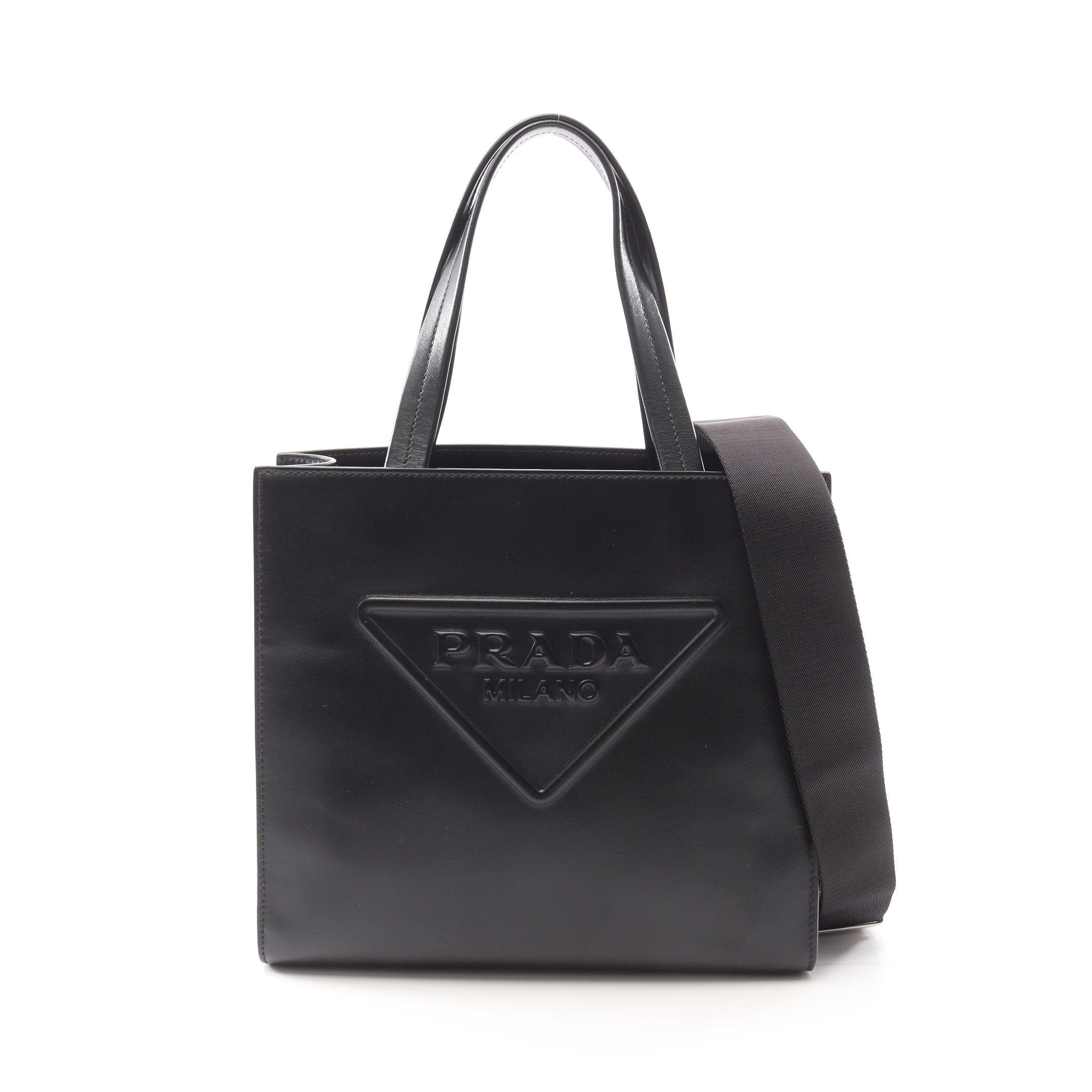 Prada Prada Soft Calf Triangle Logo Handbag Tote Bag Leather Black Size ONE SIZE - 1 Thumbnail