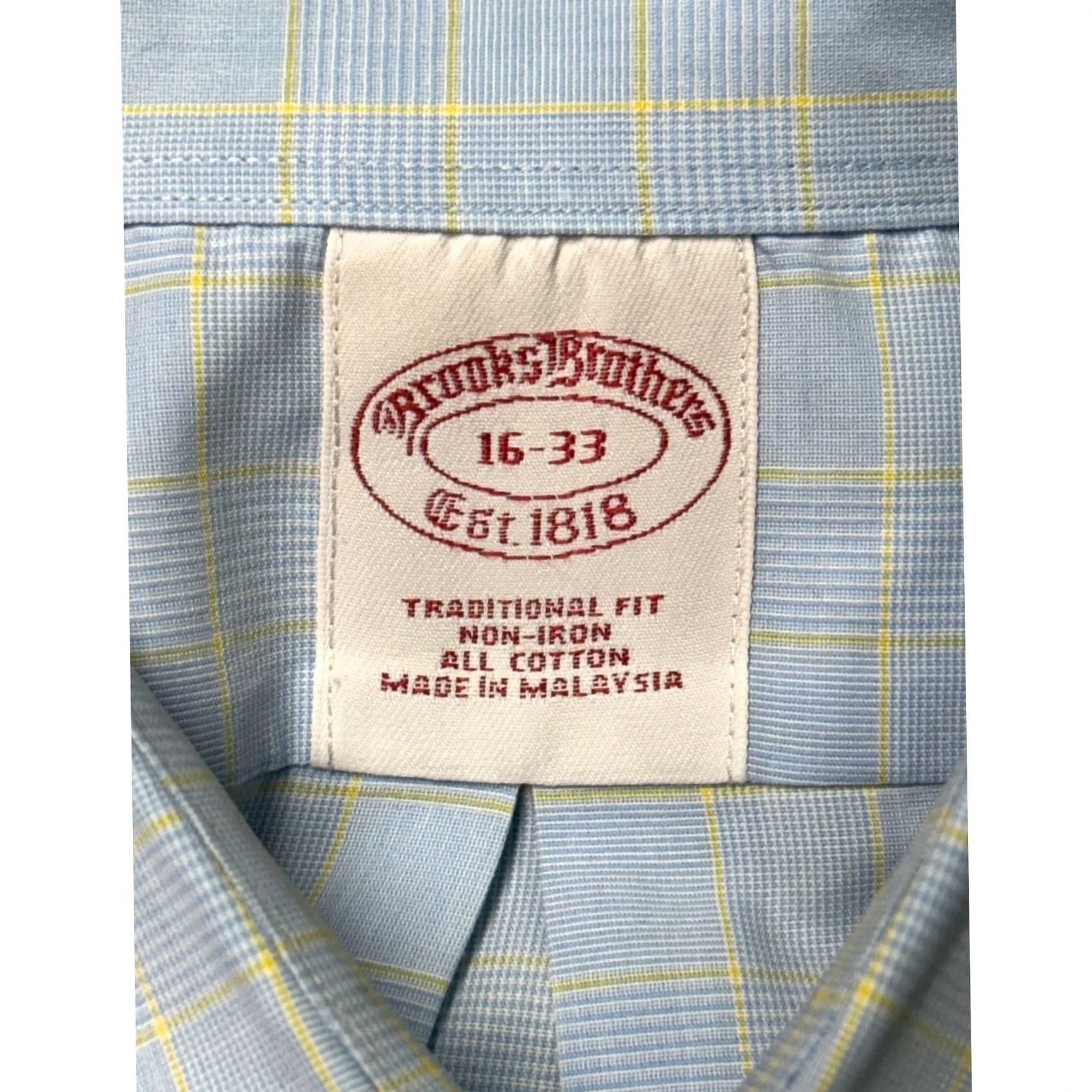 Brooks Brothers Brooks Brothers Dress Shirt Mens Long Sleeve Plaid 100% Cotton Traditional Fit 16-33 Blue Yellow Collar Point Size 42R - 5 Thumbnail