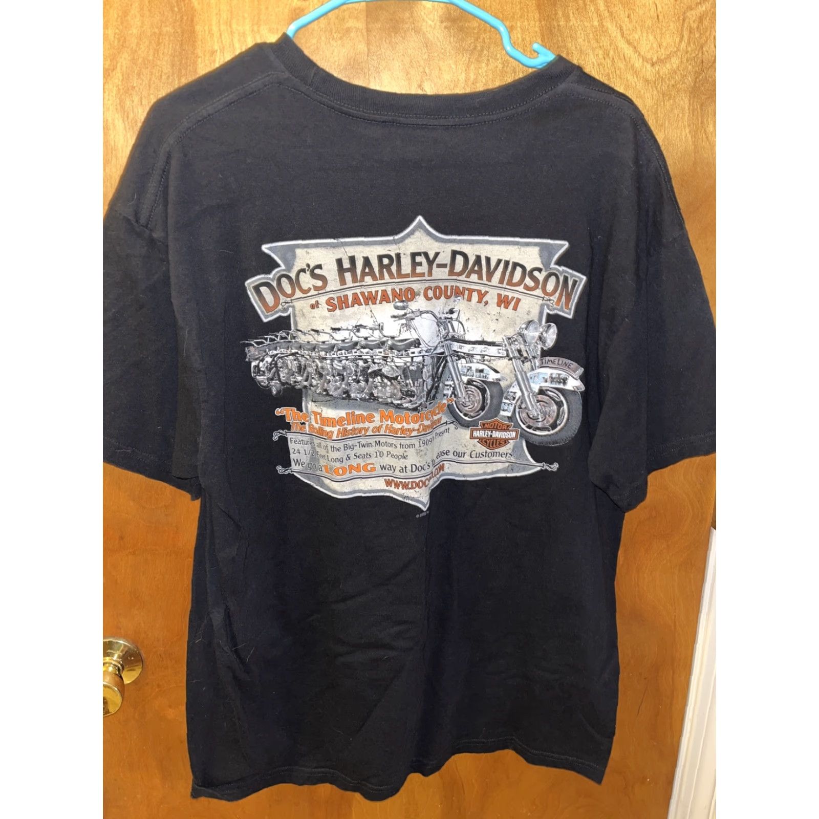 Harley Davidson Harley-Davidson T-Shirt Men XL Black Double-Sided Shawano County WI Motorcycle Biker USA 2000s Size US XL / EU 56 / 4 - 3 Thumbnail