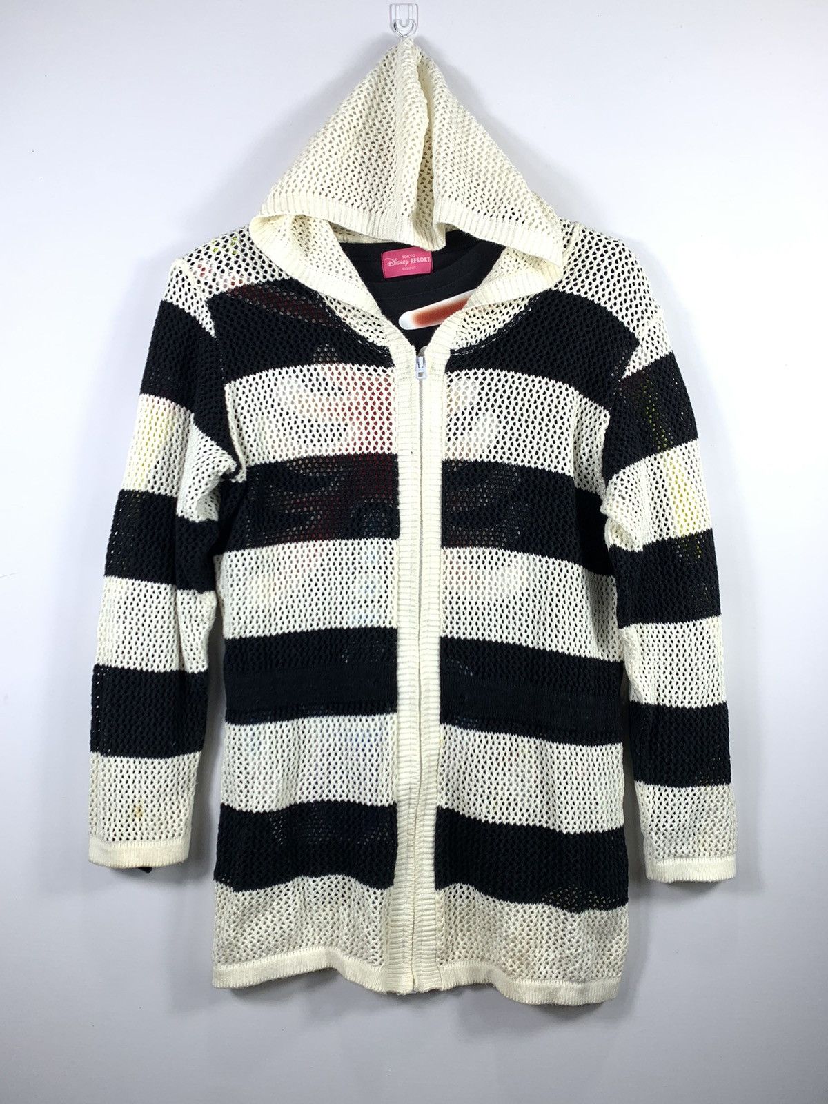 Japanese Strippe Zip Hoodie Open Knit Grunge Style