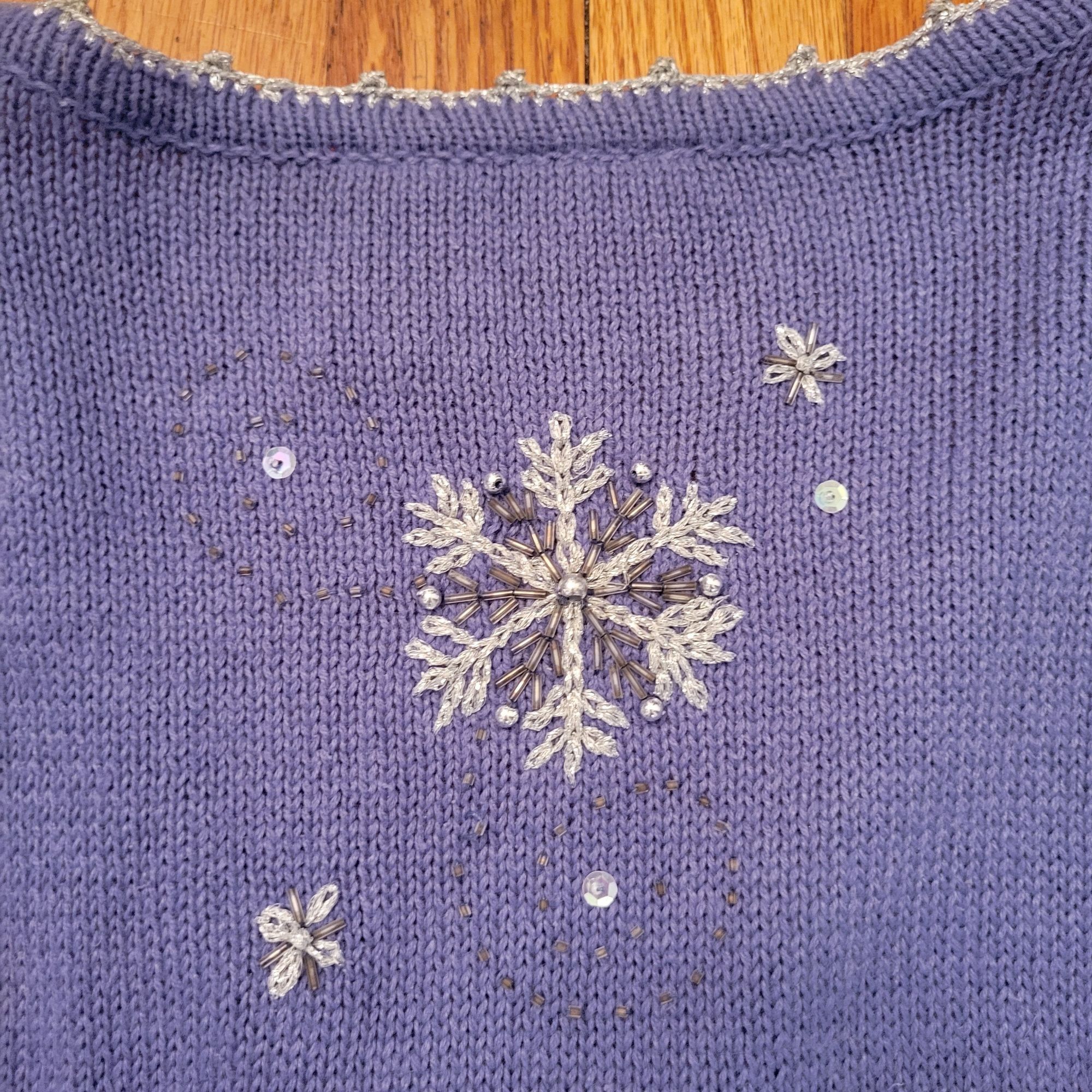Other Vintage White Stag Plus Blue Snowflake Vest 22/24W Sequins B Size 3XL / US 20-22 - 3 Thumbnail