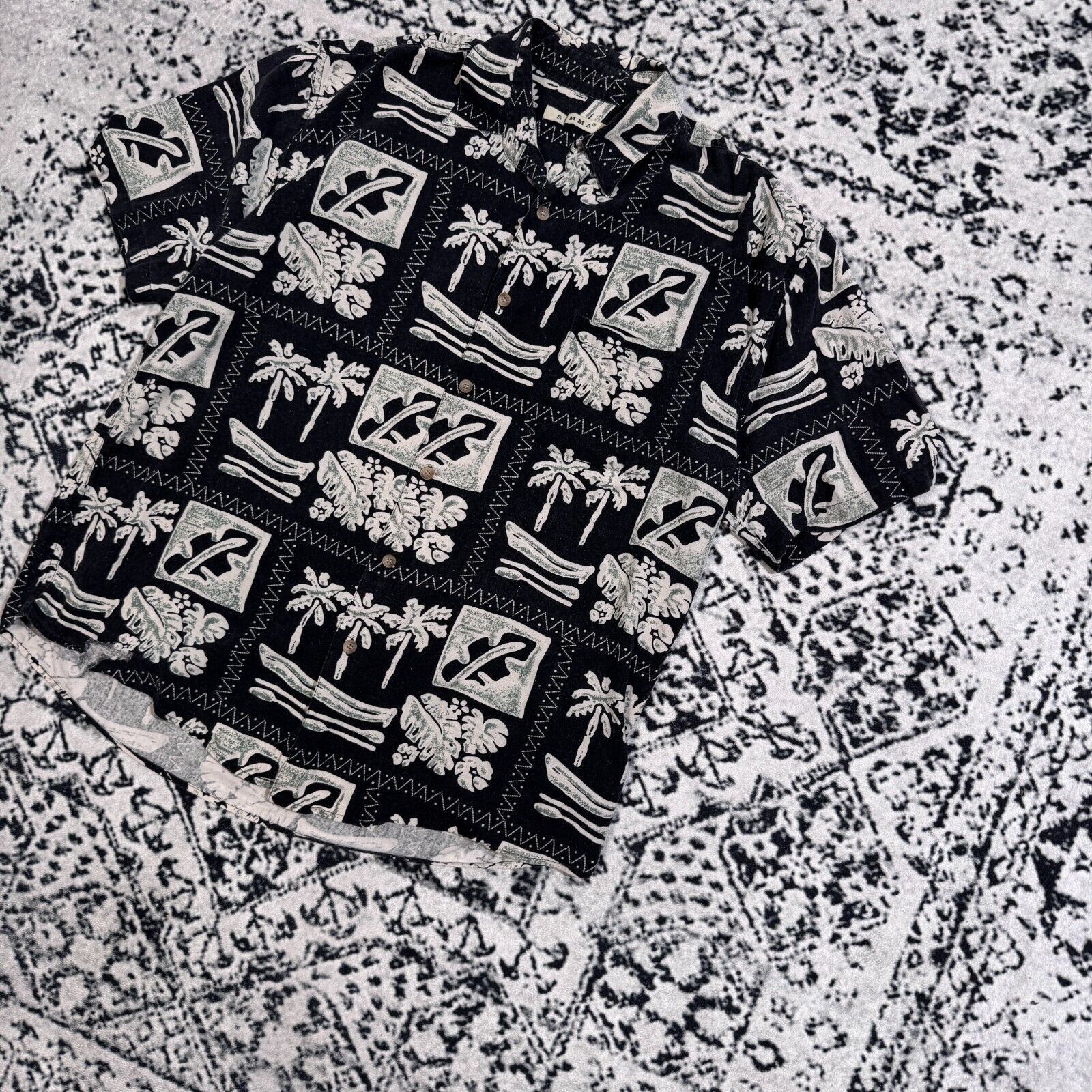 Vintage Vintage Black White Cotton Silk Shirt Size L 90s Hawaii Y2K Size US L / EU 52-54 / 3 - 2 Thumbnail