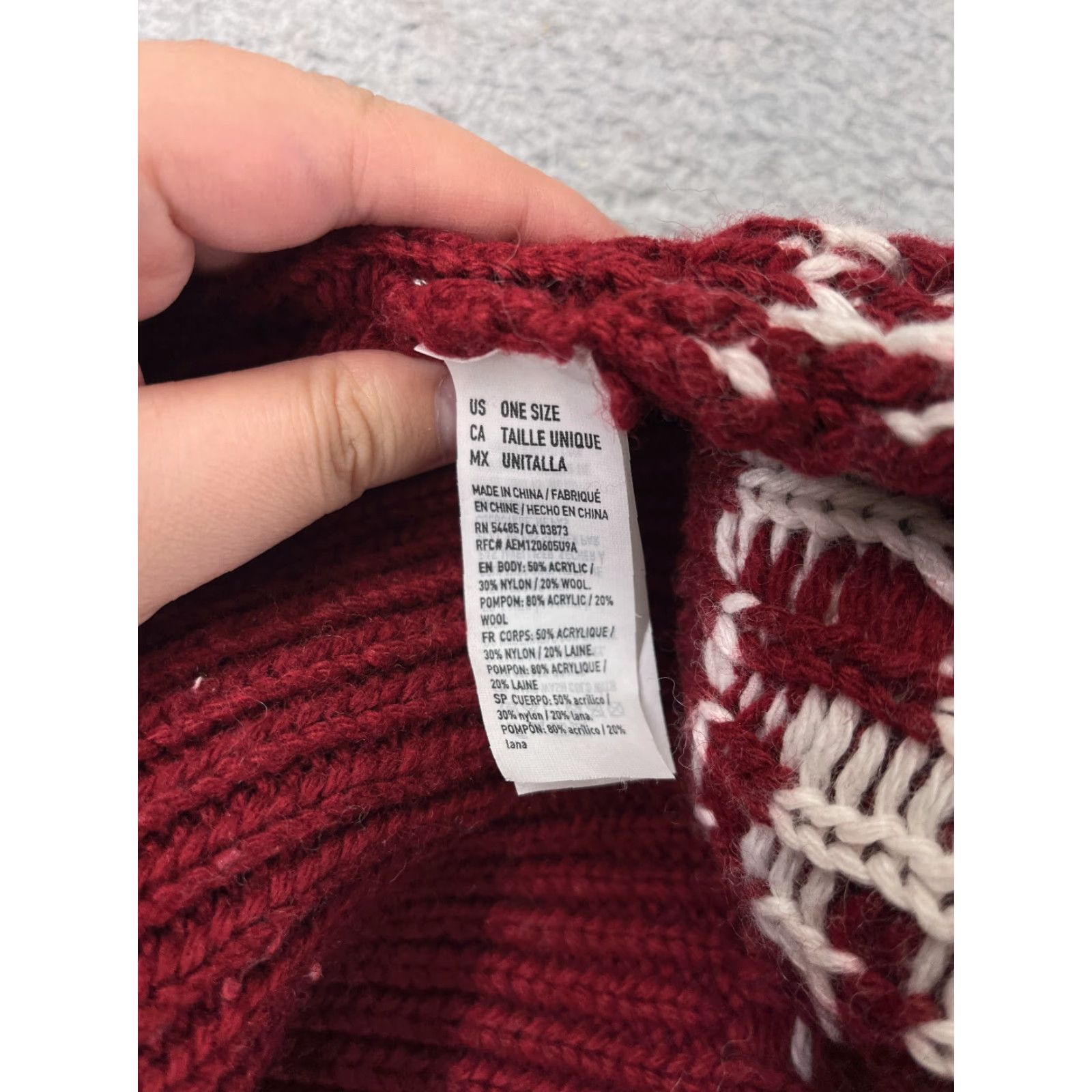 American Eagle Outfitters American Eagle Beanie Toque Adult One Size Red White Knit Wool Acrylic Blend Pom Size ONE SIZE - 7 Thumbnail
