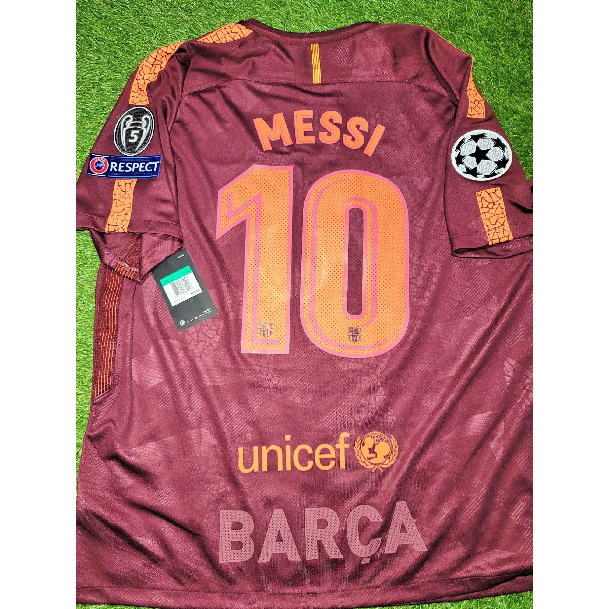 image of Nike Messi Barcelona Third Uefa 2017 2018 Soccer Jersey XL in Red, Men's