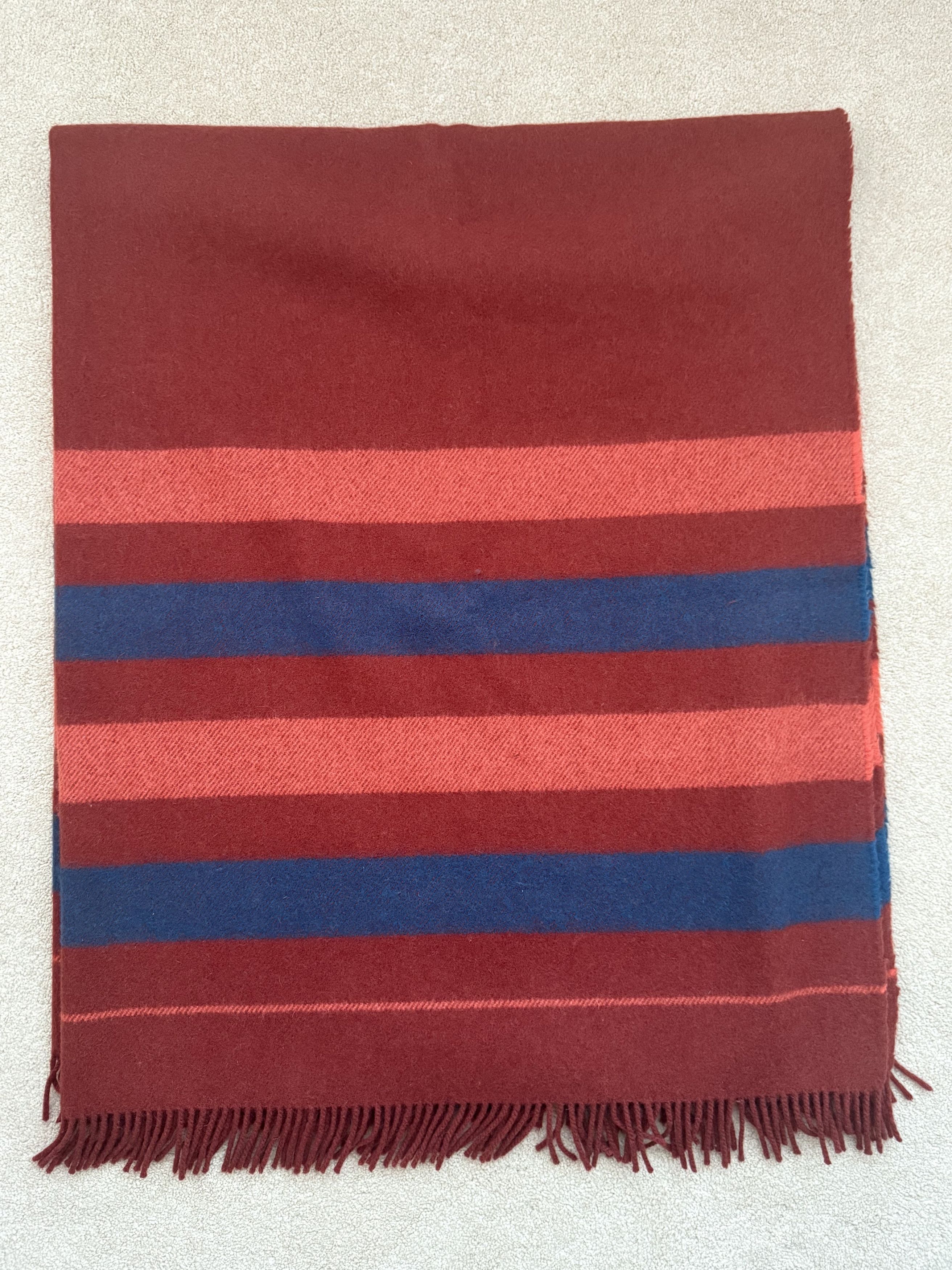 Hermes Hermes Rocobar Wool Blanket - Red with Blue Stripes Size ONE SIZE - 1 Thumbnail