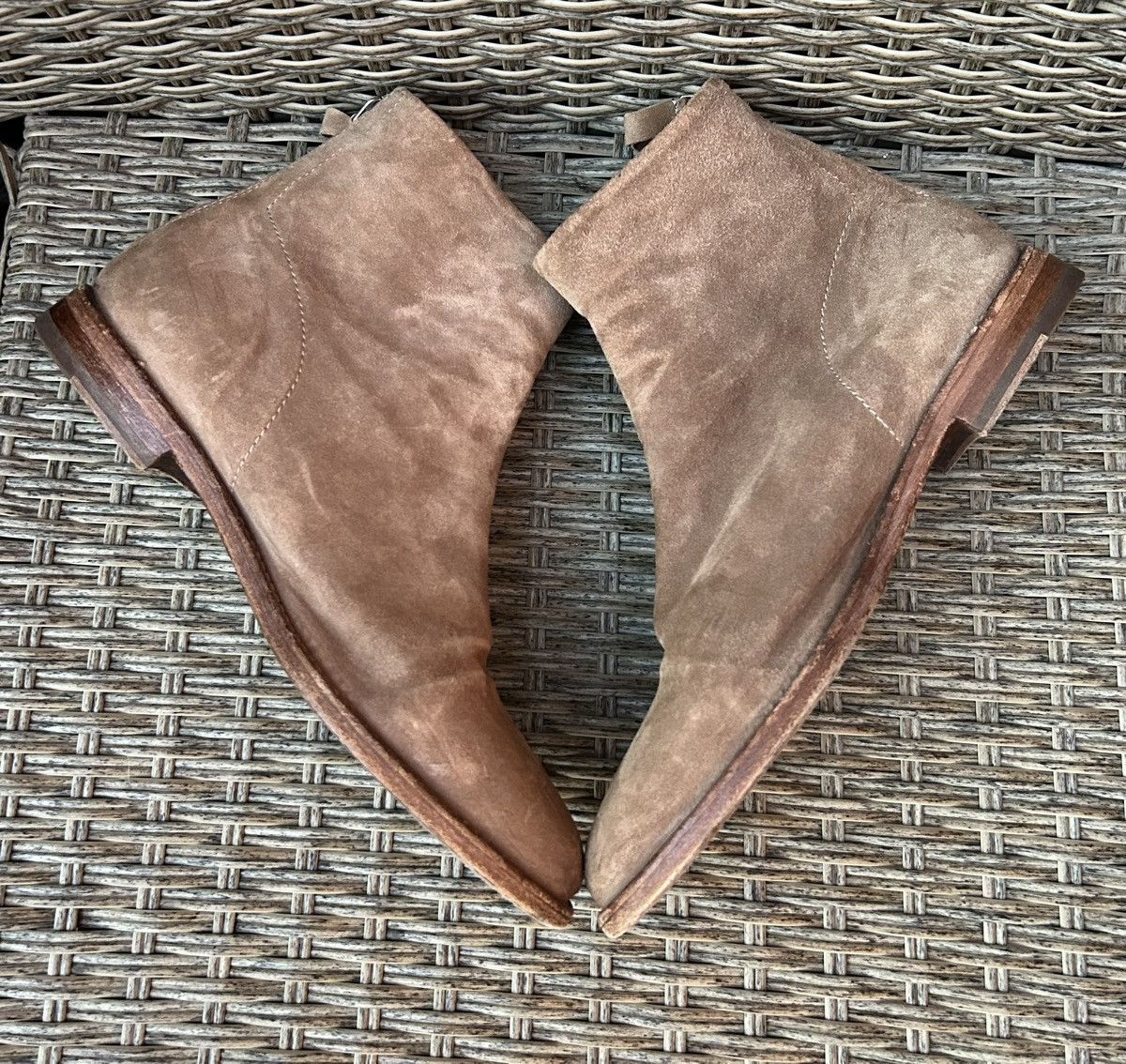 Handmade × MoMA MOMA Marrone Suede Zip Ankle Boots Beige Made In Italy Size US 8 / IT 38 - 5 Thumbnail