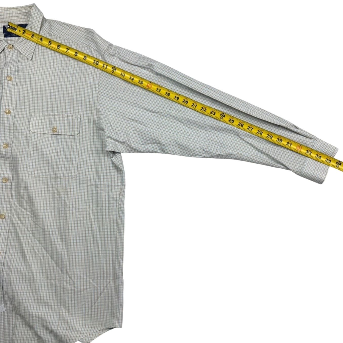 Polo Ralph Lauren Shirt Large Mens 100% Cotton L/S Button-Front Beige Plaid with Chest Pockets Classic Fit