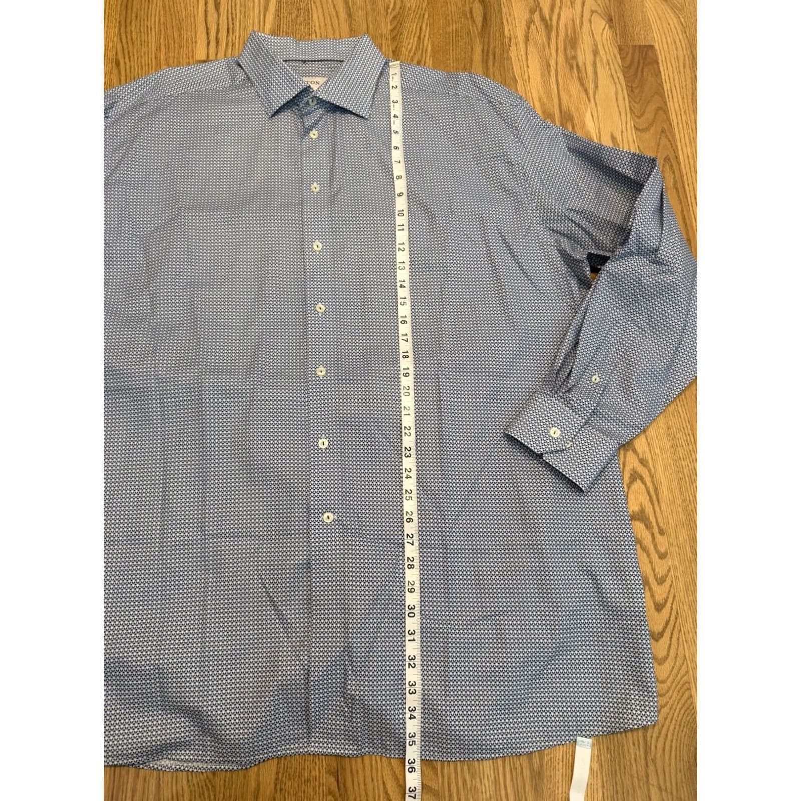 Eton Eton Dress Shirt Men Blue Twill Long Sleeve 18 Geometric Button Up Shirt - Regular, 100% Cotton, Spread Collar Size US XXL / EU 58 / 5 - 6 Thumbnail