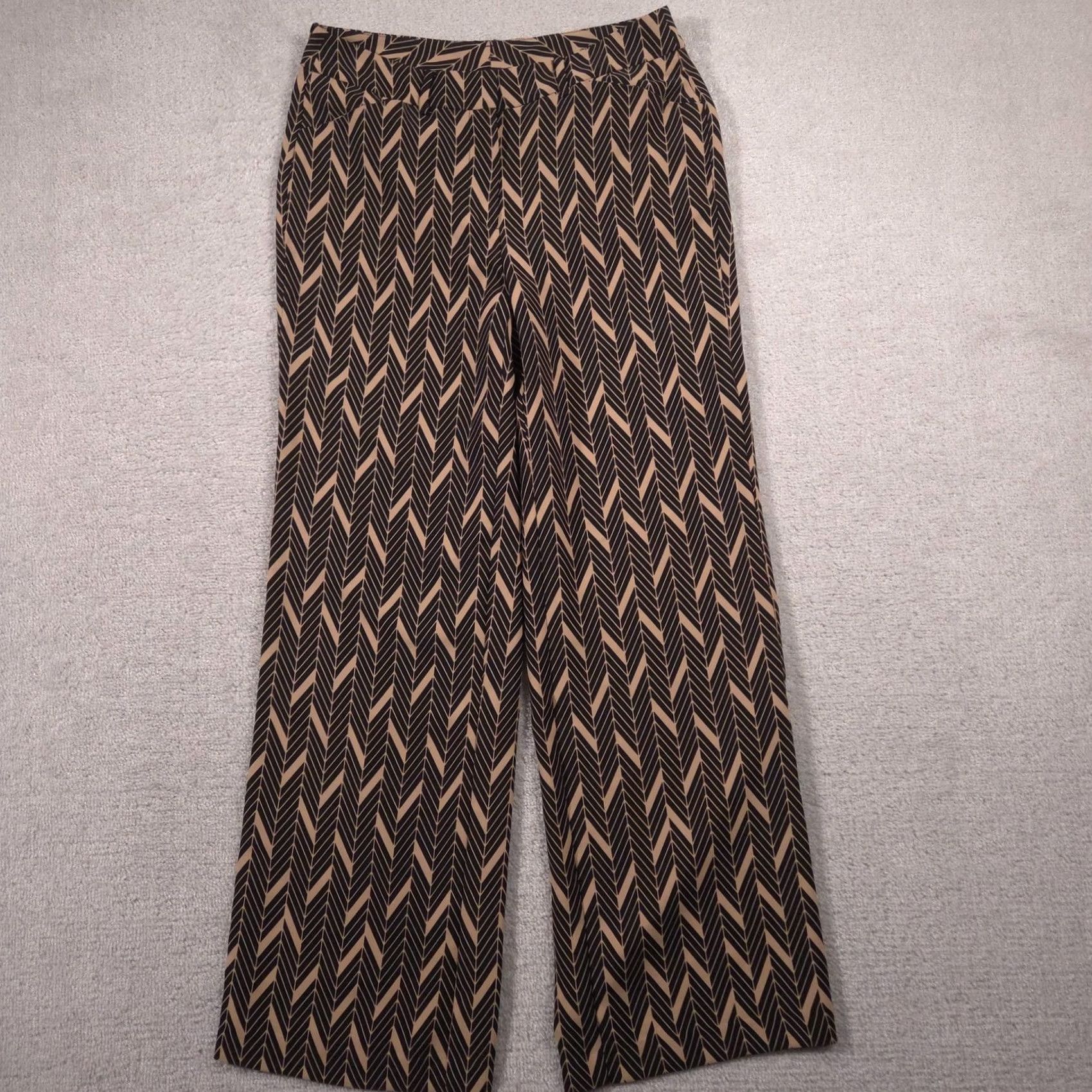 Vintage Chico's Dress Pants Womens 0.5 Beige Black Geometric Wide Leg Crepe Zip Pockets Size 25" / US 0 / IT 36 - 2 Thumbnail