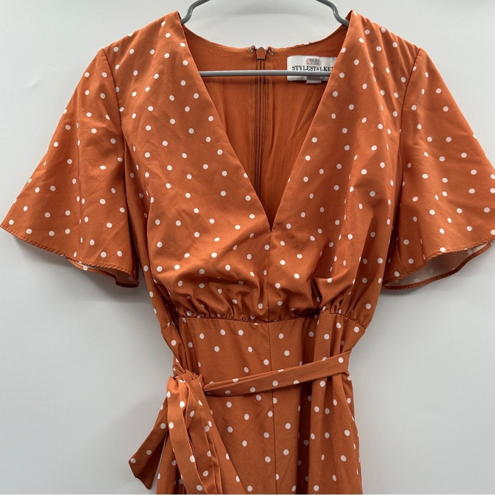 REVOLVE Stylestalker Laurel Orange White Polka Dot Cropped Jumpsuit Size 30" / US 8 / IT 44 - 4 Thumbnail