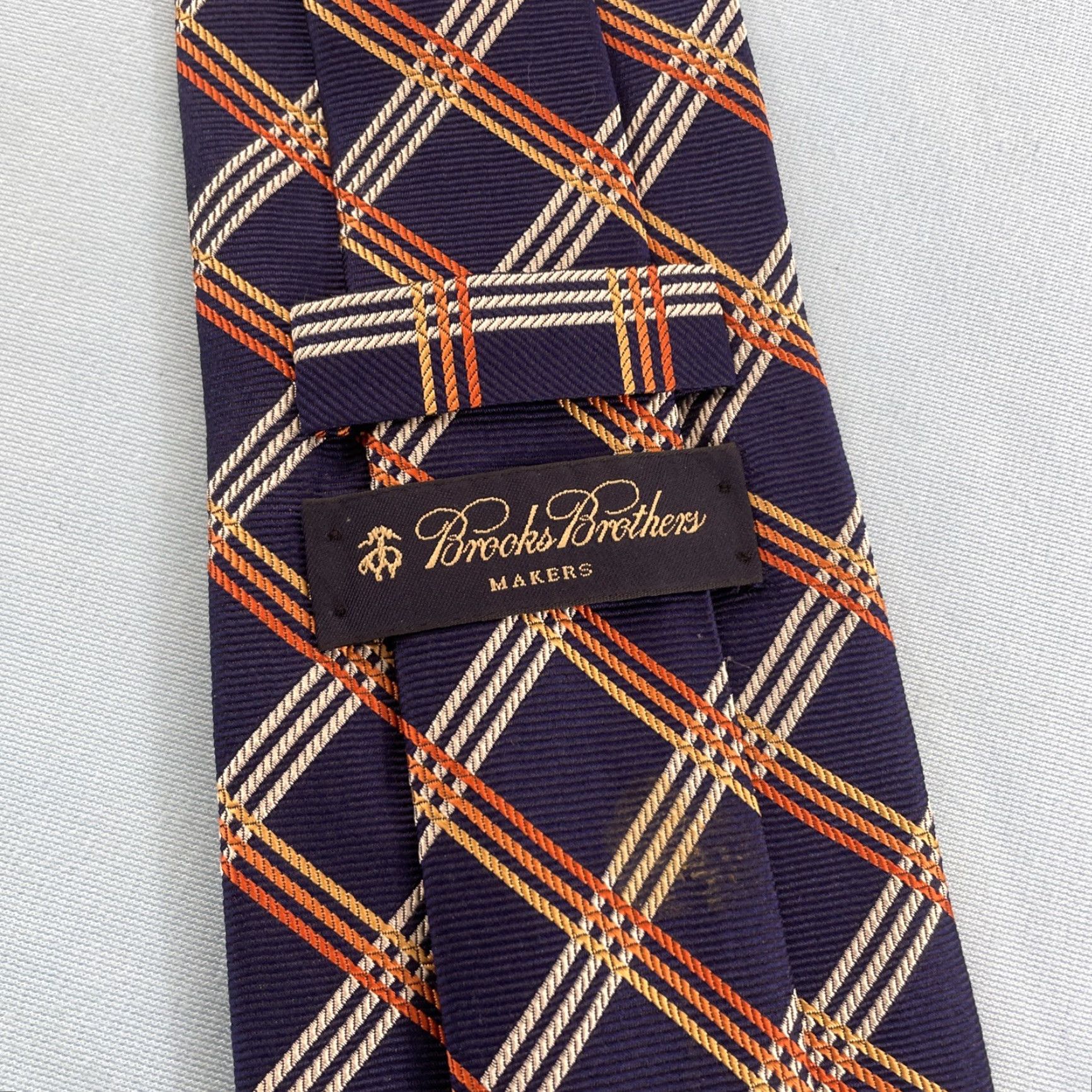 Brooks Brothers VINTAGE Brooks Brothers Makers Silk Tie 4x61" Woven Plaid Geometric Blue Orange Red USA Men Tie 100% Silk Handmade Wide Necktie Vintage 1990s Size ONE SIZE - 5 Thumbnail