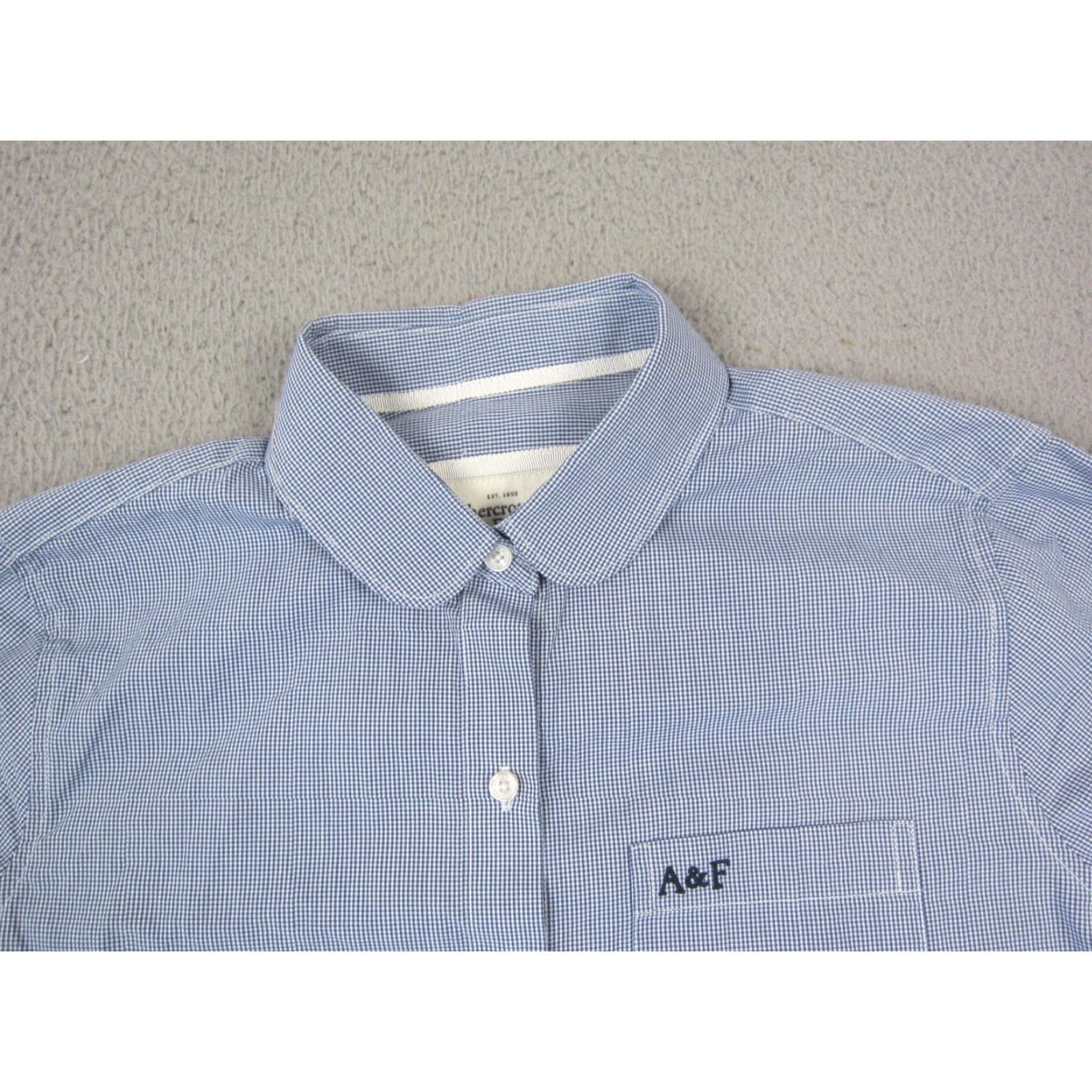 Abercrombie & Fitch VINTAGE Abercrombie & Fitch Shirt Womens Medium Blue Check Gingham Peter Pan Size M / US 6-8 / IT 42-44 - 2 Thumbnail