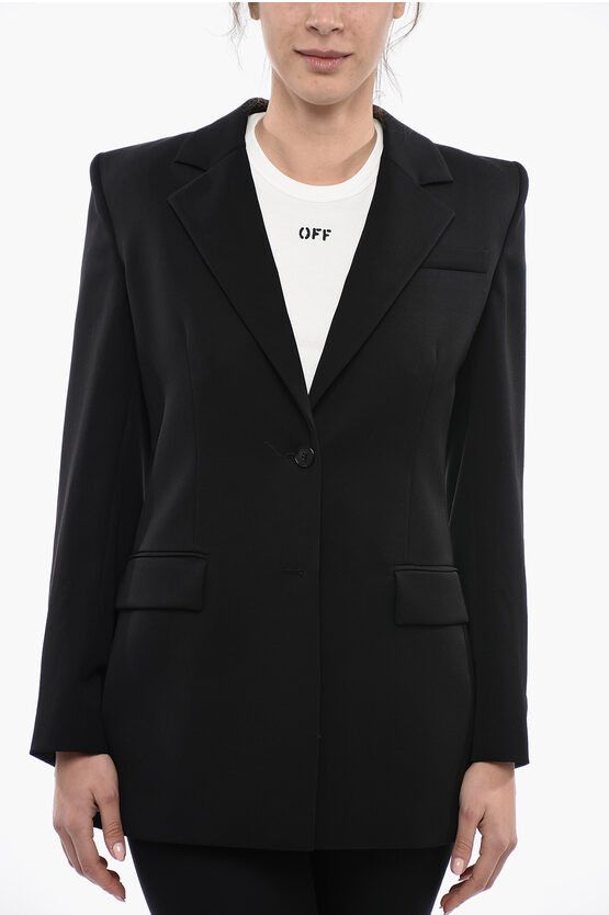 image of Versace Virgin Wool Blazer With Flap Pockets in Black, Women's (Size Medium)