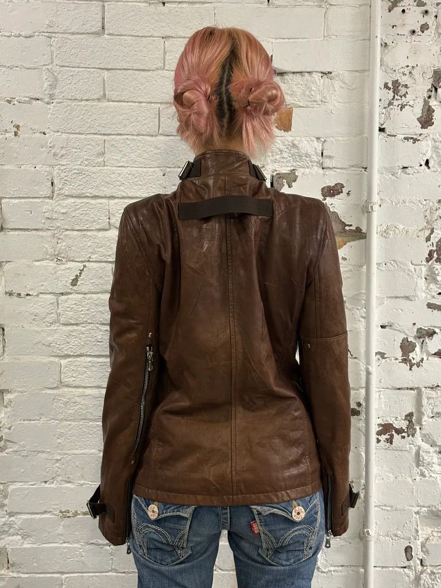 Dolce & Gabbana SS2004 Dolce & Gabbana Brown Multi-Zip Biker Leather Jacket Size XS / US 0-2 / IT 36-38 - 4 Thumbnail