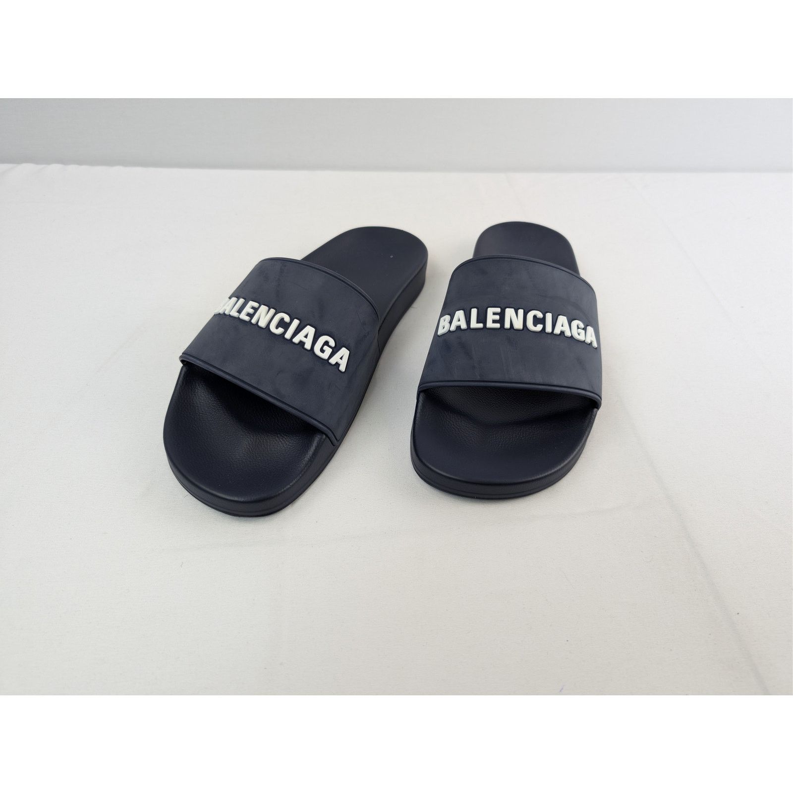 Balenciaga o1rshd1 Smooth Rubber Pool Slide Slider Slipper Navy/White Size US 10 / EU 43 - 8 Thumbnail