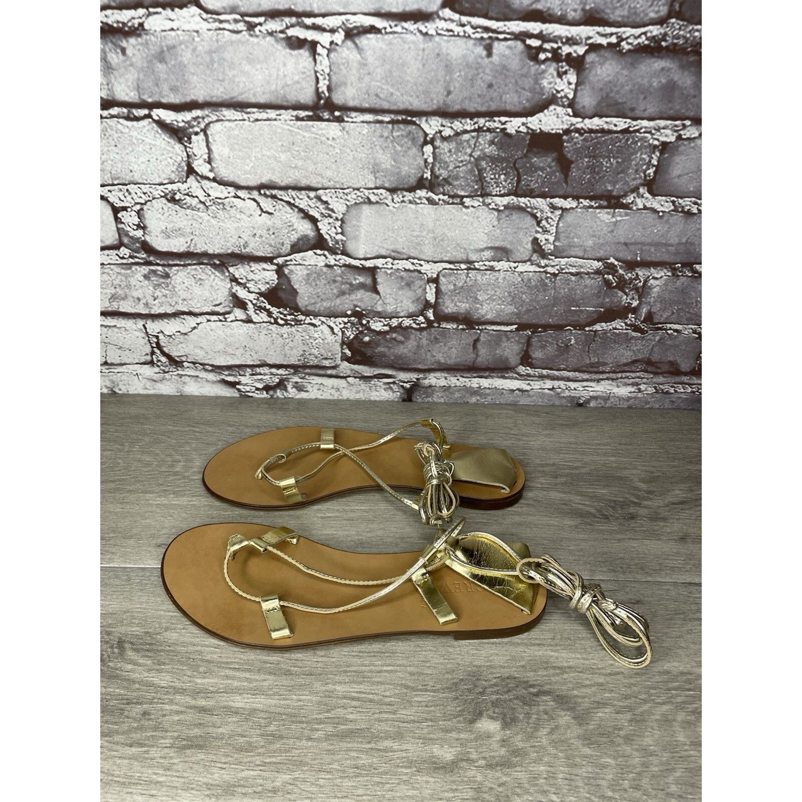 J.Crew J. Crew Metallic Gold Leather Ankle Wrap Around Sandals Wome Size US 7.5 / IT 37.5 - 1 Thumbnail