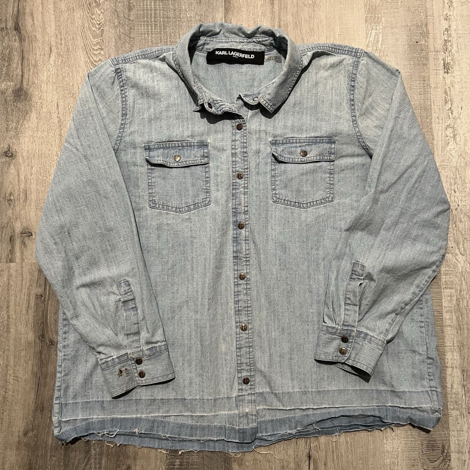 Karl Lagerfeld Karl Lagerfield Paris Denim Snap Closure Distressed Shirt Size US M / EU 48-50 / 2 - 1 Thumbnail