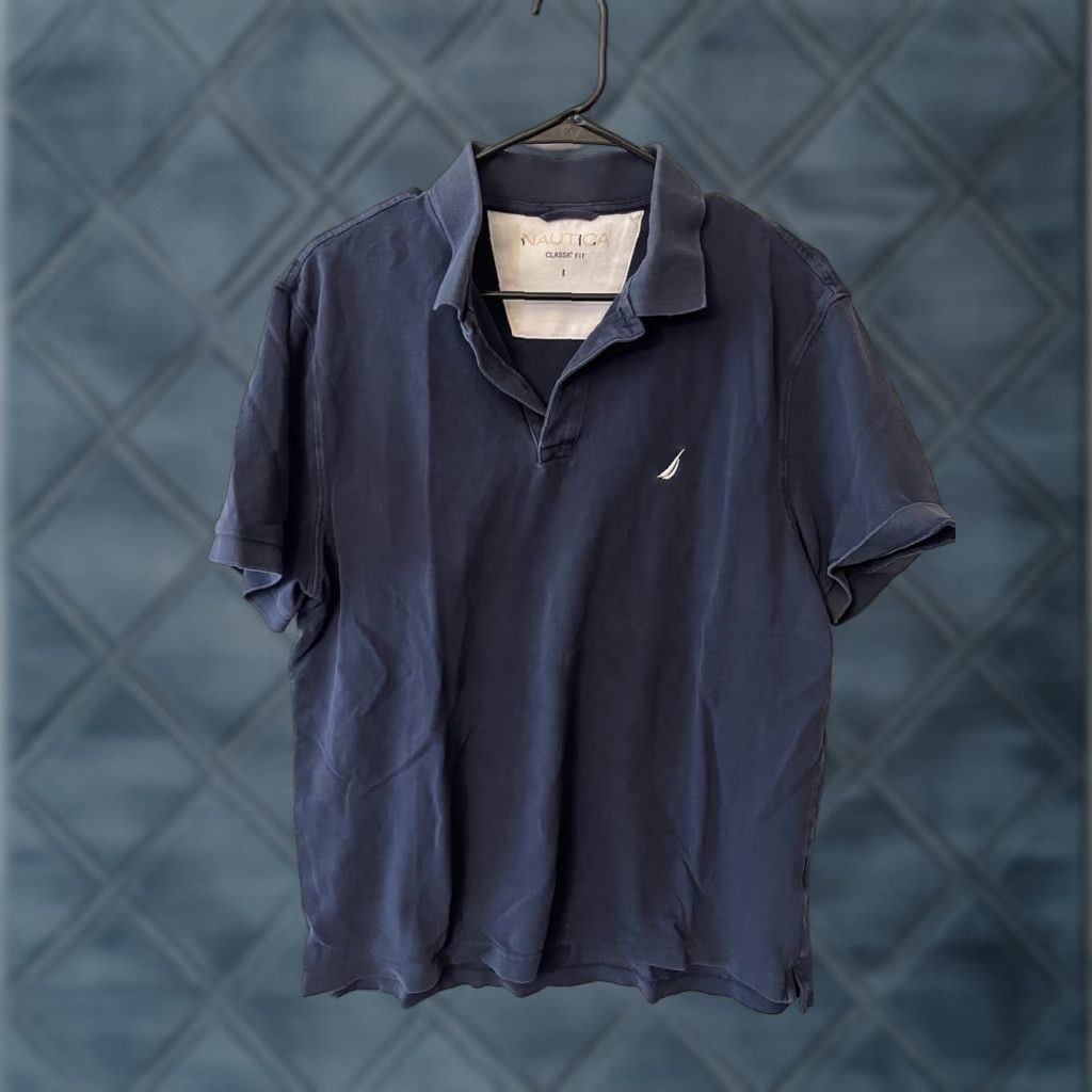 Nautica Nautica Mens L Navy Blue Shirt Polo Short Sleeve Solid Classic Fit Logo Distres Size US L / EU 52-54 / 3 - 1 Thumbnail