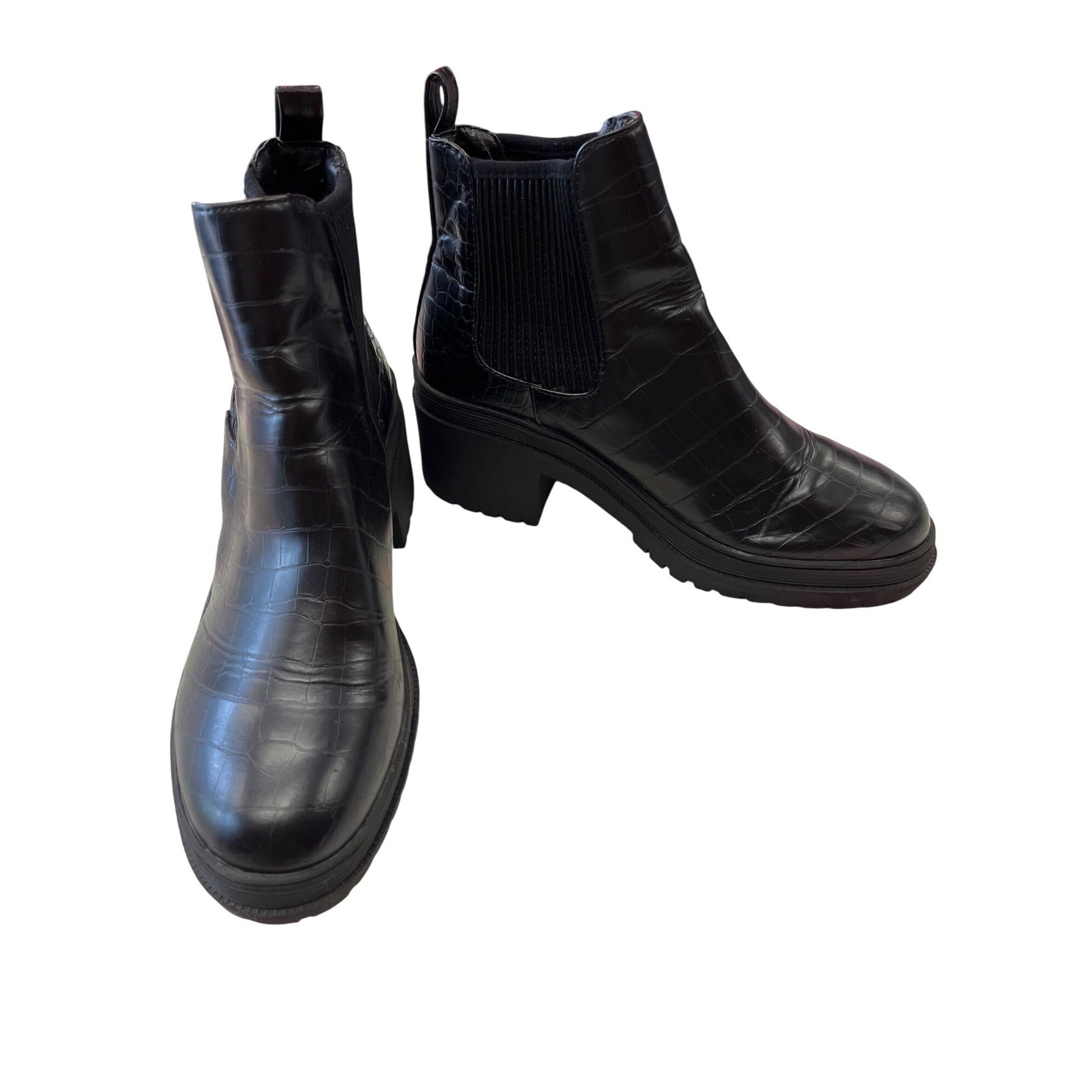 Topshop Topshop Womens Black Croc Embossed Chelsea Boots Sz 7.5 SKU Size US 7.5 / IT 37.5 - 2 Thumbnail