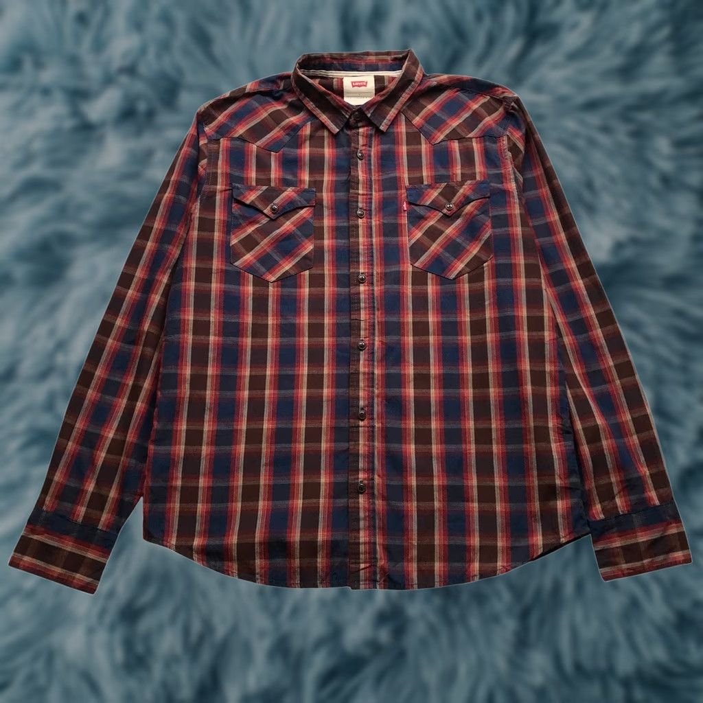 Levi's Levis Strauss & Co. Button Up Shirt Mens Large L Plaid Maroon Red Blue Size US L / EU 52-54 / 3 - 1 Thumbnail