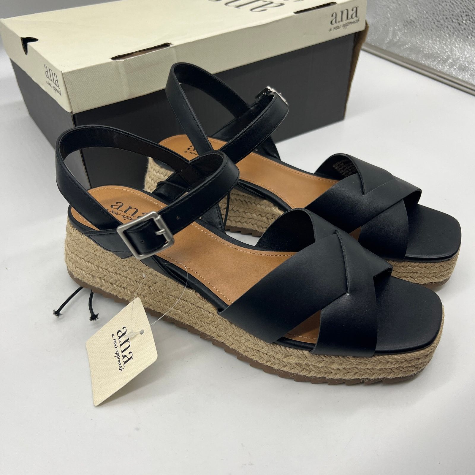 Other a.n.a Womens Eloise Wedge Sandals Black Casual Sh Size US 8.5 / IT 38.5 - 1 Thumbnail