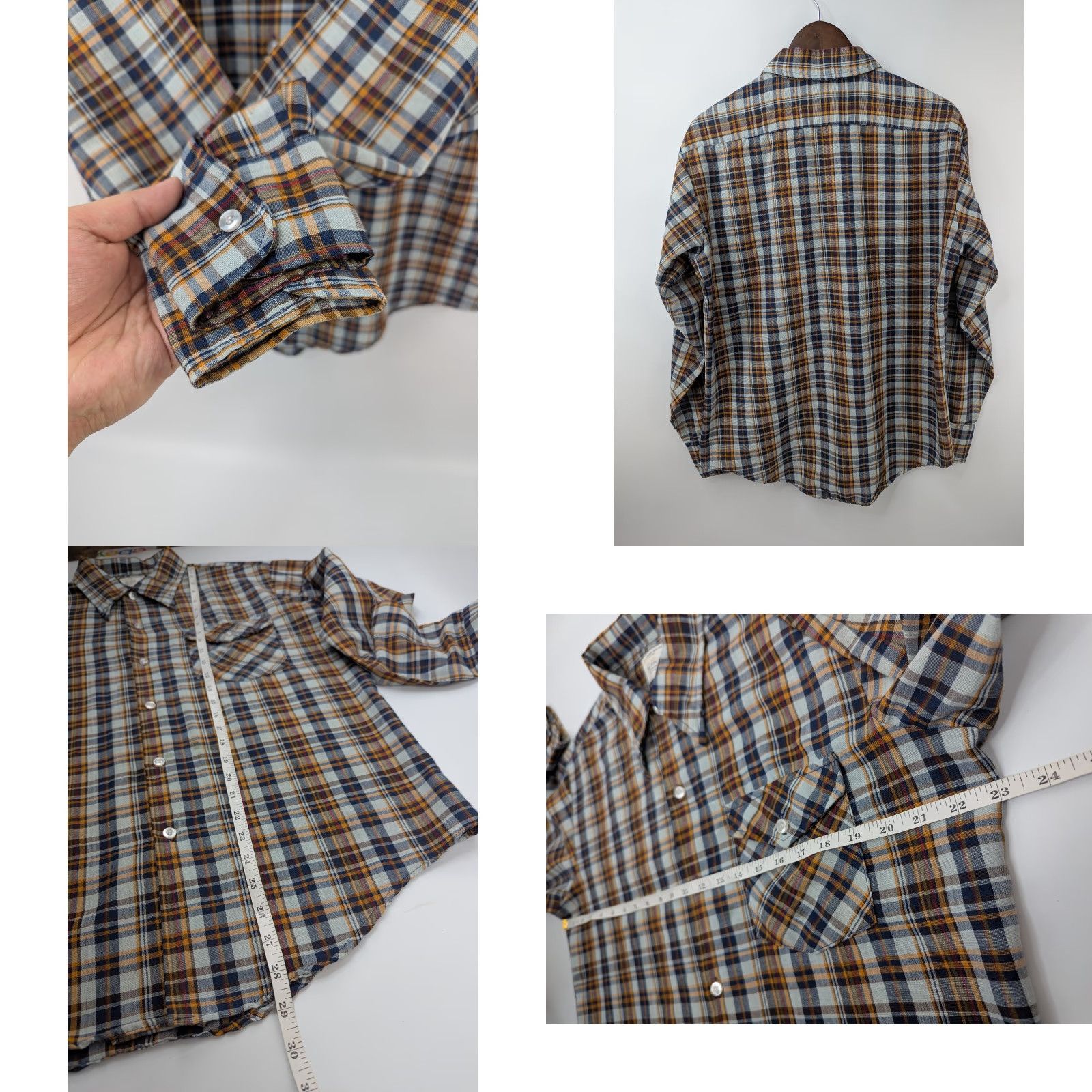 JCPenney VINTAGE Big Mac Shirt Mens M Navy Brown Plaid Button Front 70s Size US M / EU 48-50 / 2 - 8 Thumbnail