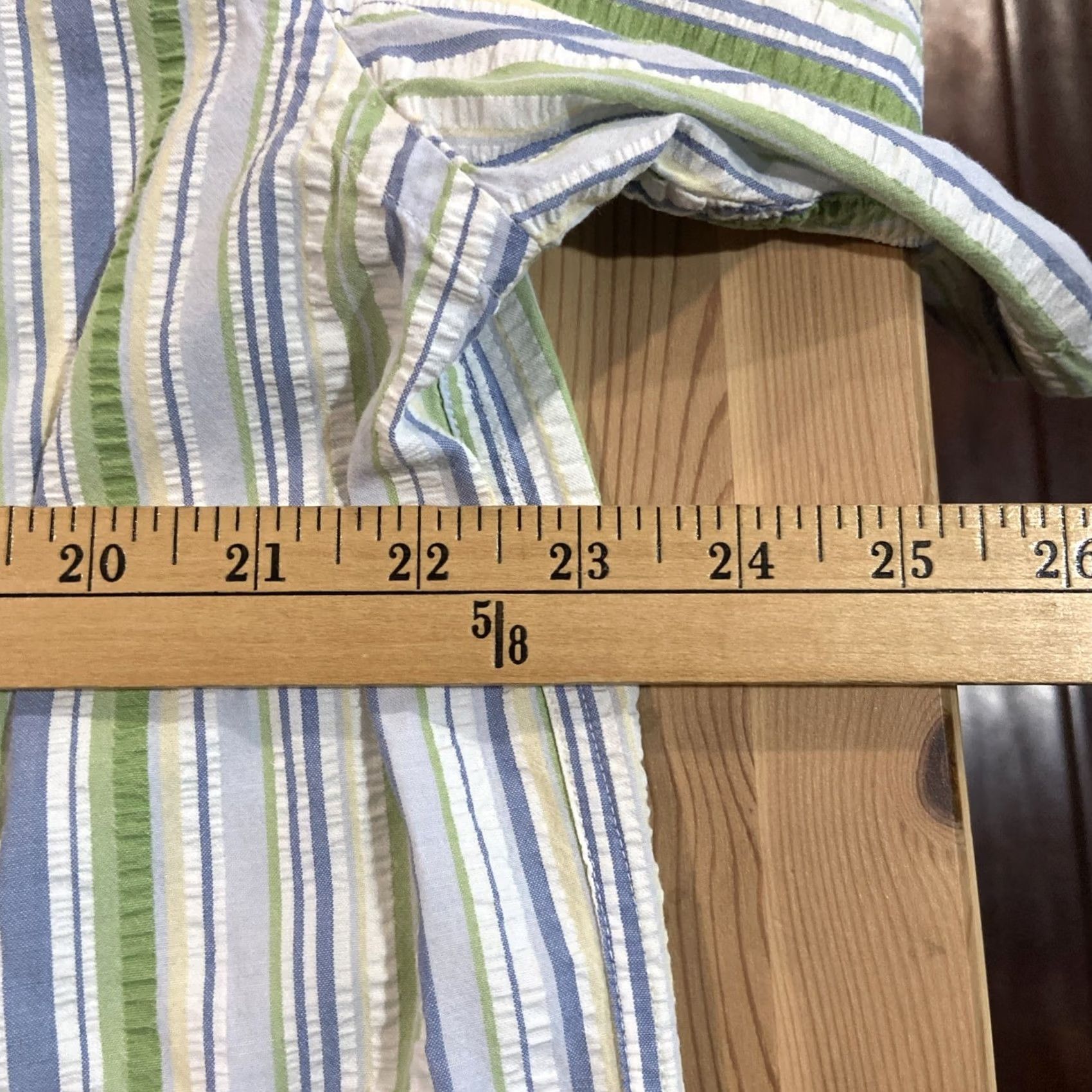 Vintage LL Bean Shirt Mens L Button-Up Short Sleeve Striped Seersucker Blue Green Button-Front Casual Travel Size US L / EU 52-54 / 3 - 4 Thumbnail