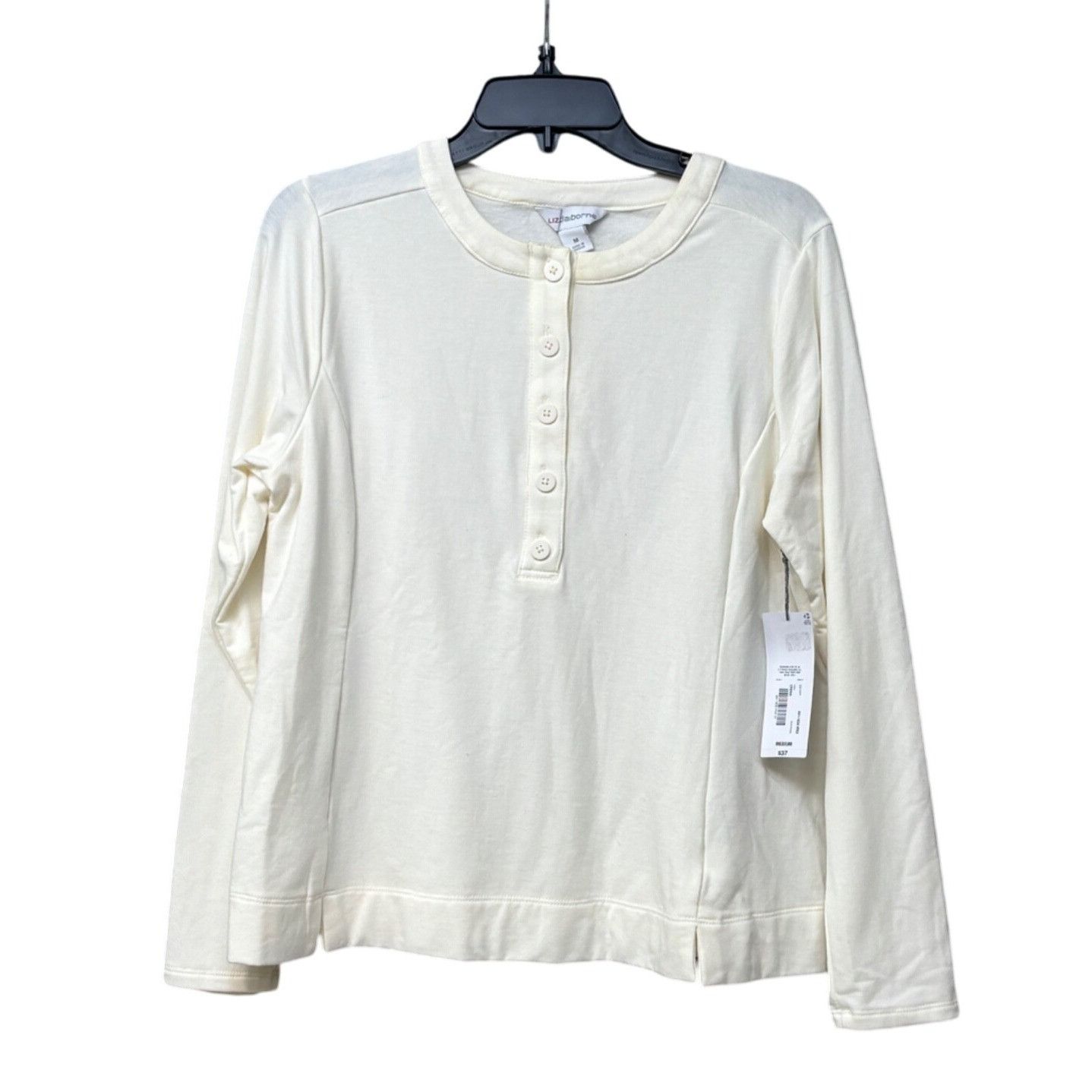 Liz Claiborne Liz Claiborne Women’s faux-Henley Tee, Crema, Size M Size S / US 4 / IT 40 - 3 Thumbnail