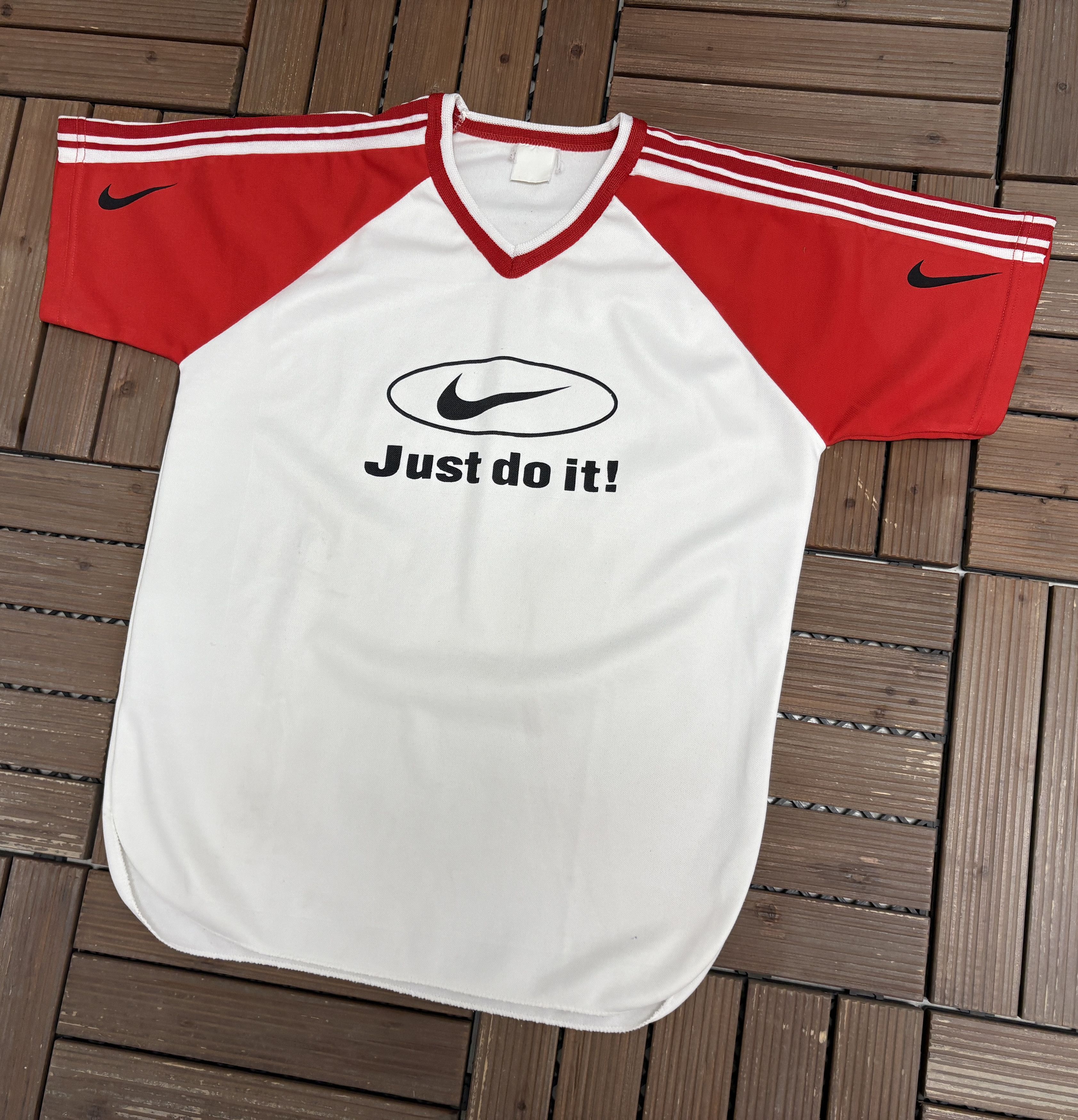 Nike × Vintage Nike Just Do It! Vintage White Jersey Style T-Shirt Tee Size US S / EU 44-46 / 1 - 3 Thumbnail