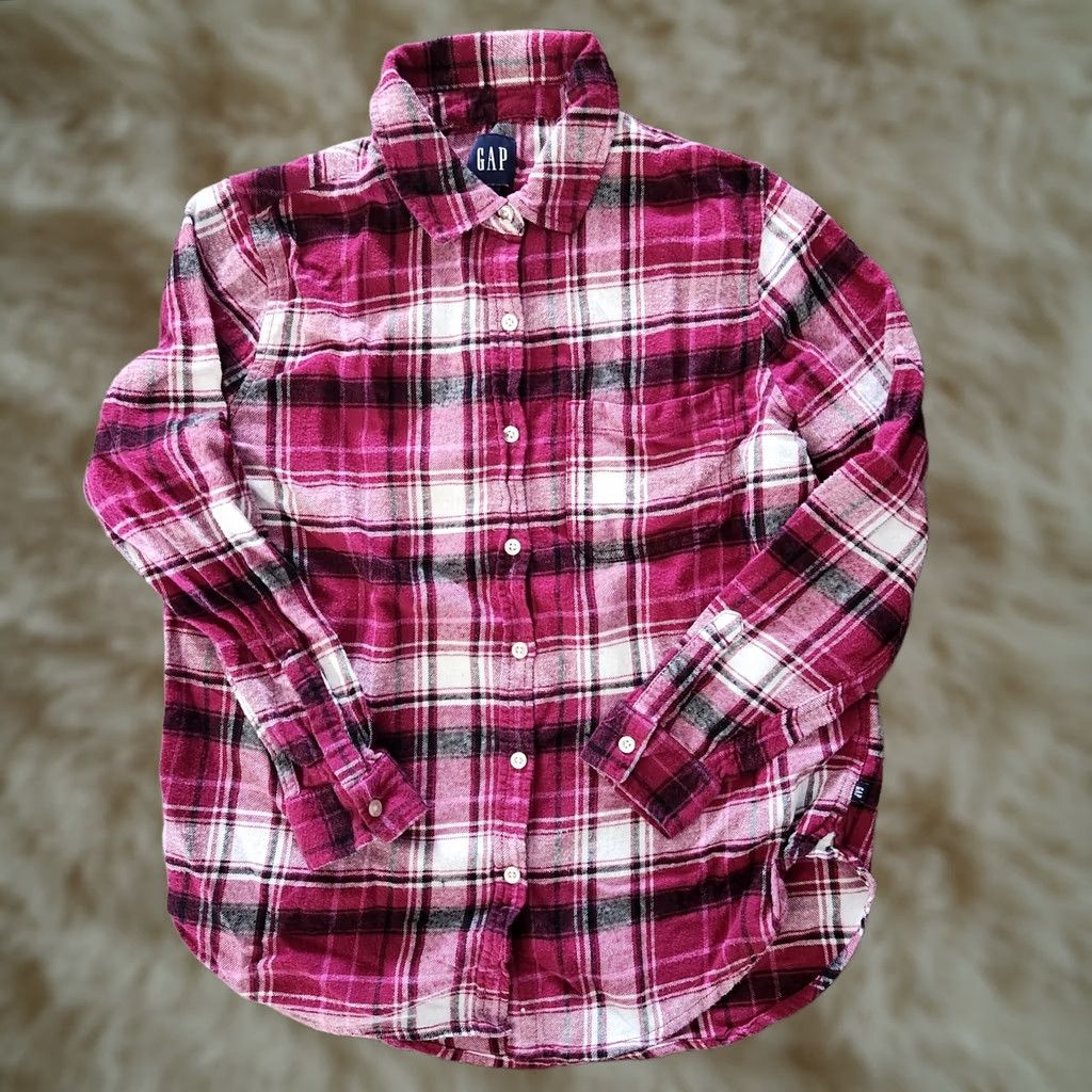 Gap Gap Shirt Womens Medium Light Flannel Pink Purple Plaid Button Long Sleeve Shirt Size M / US 6-8 / IT 42-44 - 1 Thumbnail