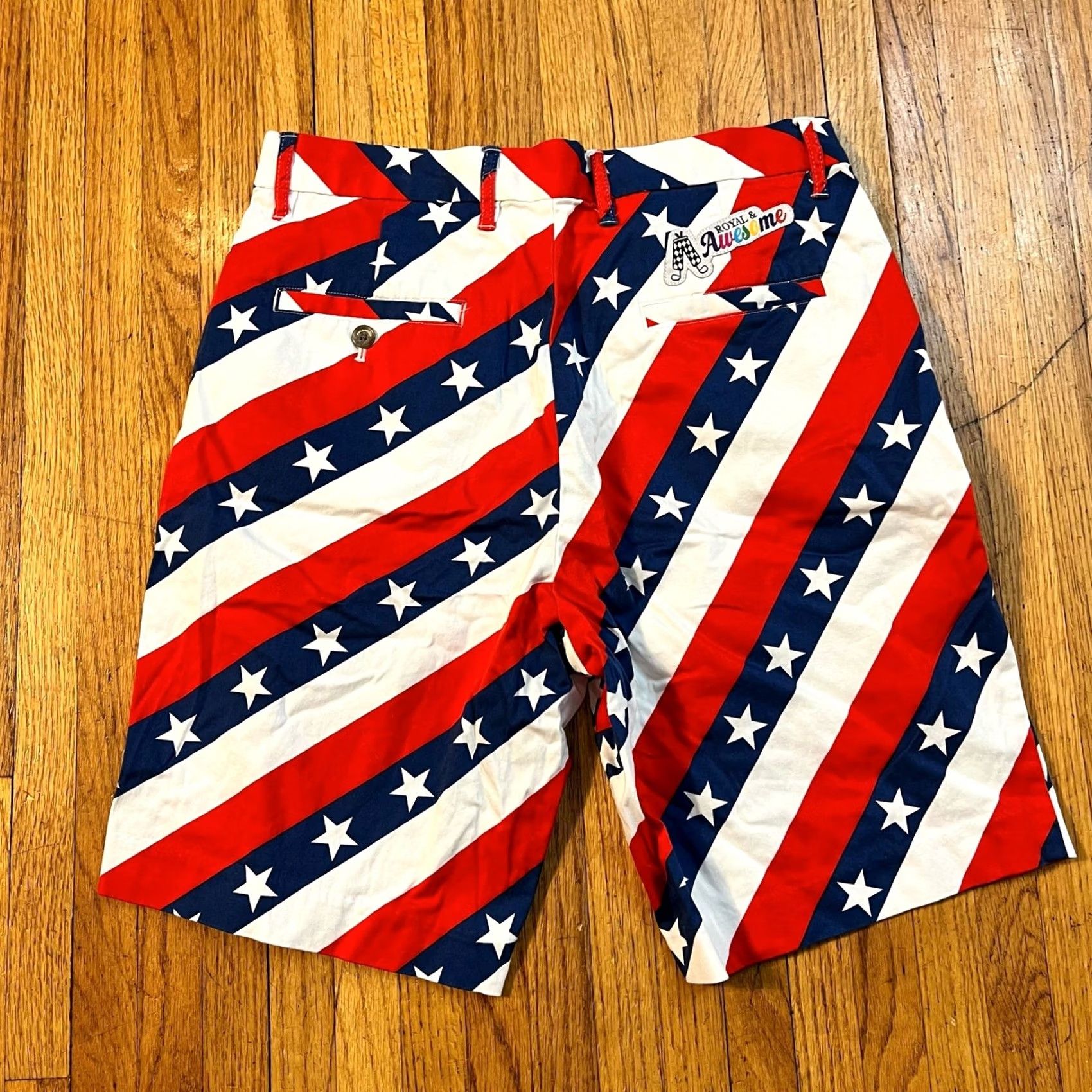 Vintage Royal & Awesome Golf Shorts Mens 32 Bermuda Regular Red White Blue American Flag Men Size US 32 / EU 48 - 4 Thumbnail