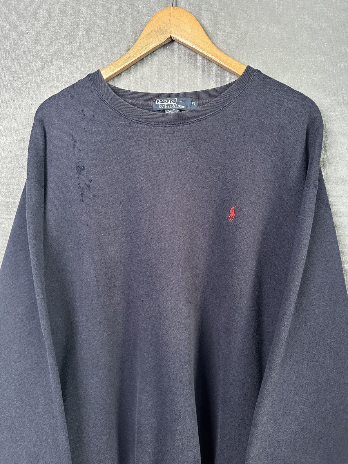 Polo Ralph Lauren 90s POLO RALPH LAUREN Distressed Sweatshirt Navy Blue XL Size US XL / EU 56 / 4 - 3 Thumbnail